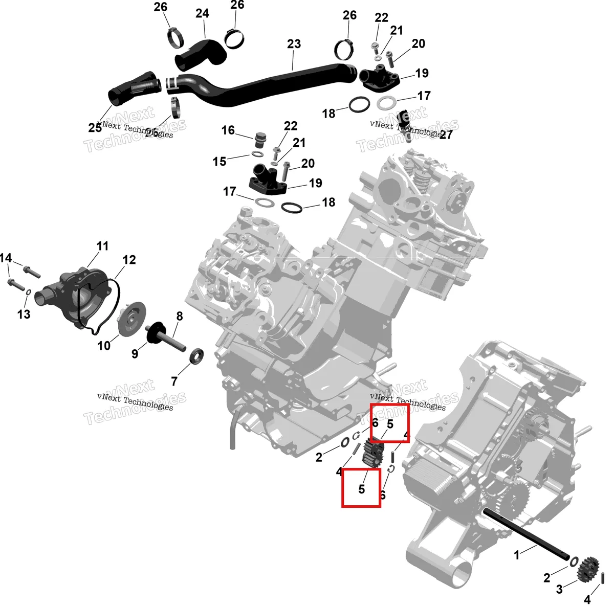Деталь 420234627 (Деталь Pump Gear, 15 Teeth) на схеме узла 2026 Can-Am RENEGADE - 4X4 - XMR - 1000R EFI - 5UTA - Hyper Silver Rotax - Engine Cooling