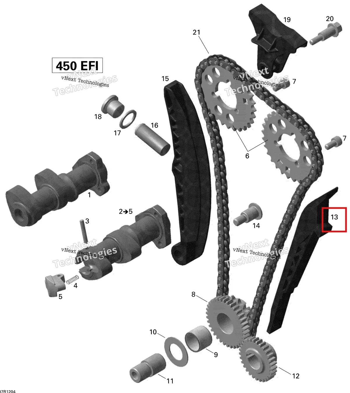 Деталь 420236310 на схеме узла 2015 Can-Am DS 450EFI STD Camshafts And Timing Chain