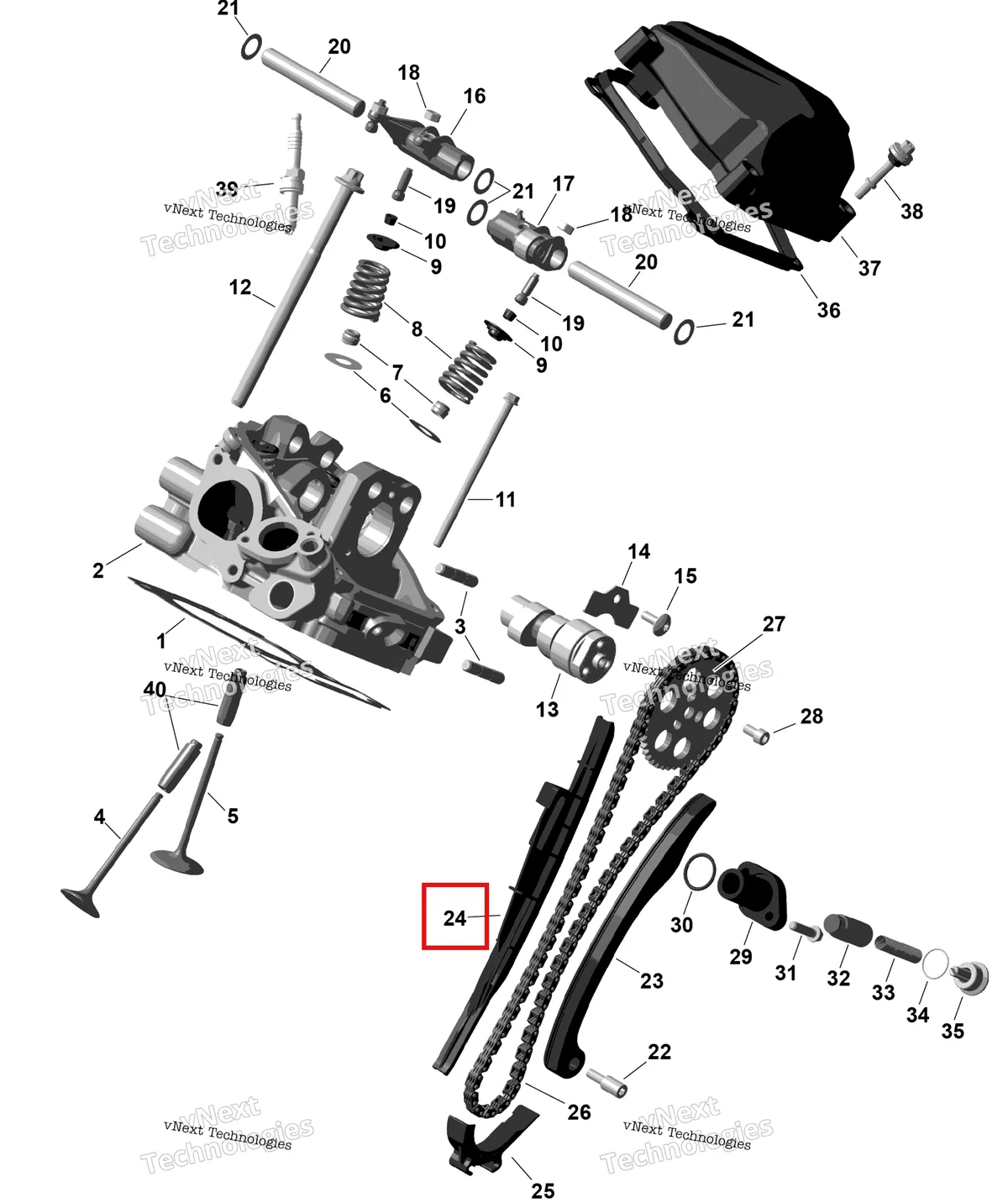 Деталь 420236583 на схеме узла 2026 Can-Am RENEGADE - 4X4 - XMR - 1000R EFI - 5UTA - Hyper Silver Rotax - Rear Cylinder Head
