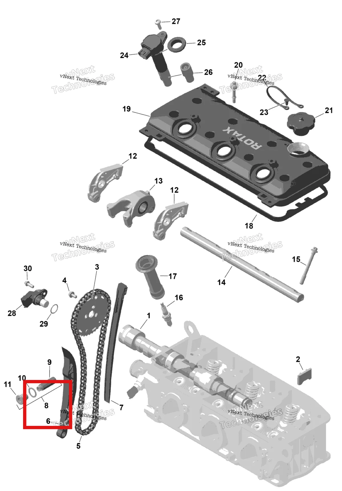 Деталь 420236915 (Цепь Tensionner с винт Sea-Doo RXP (2016) (420236915)) на схеме узла 2026 Sea-Doo GTX - 300 - STD - 15TA - Blue Abyss - Audio Rotax - Valve Train