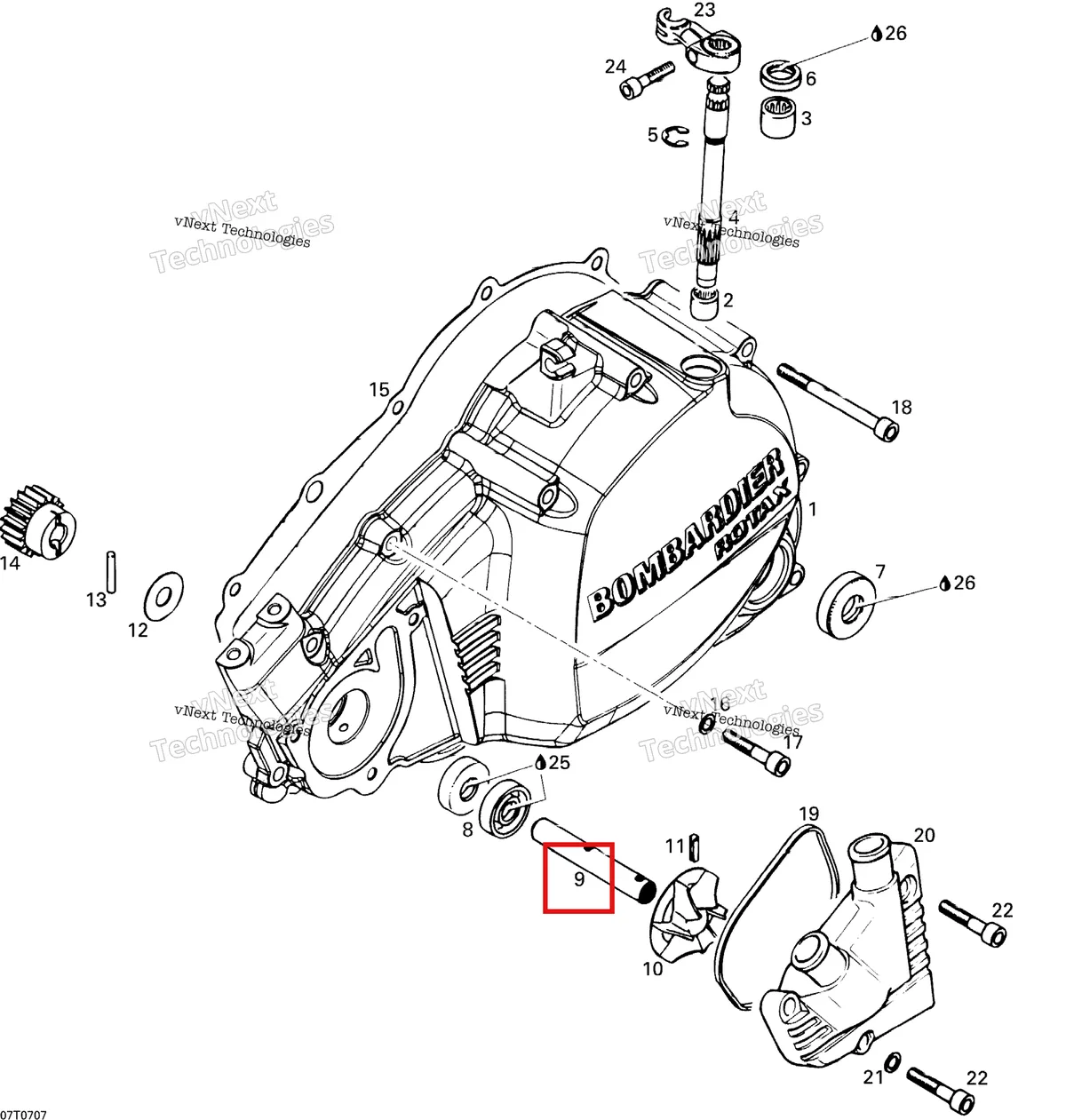 Деталь 420237040 на схеме узла 2007 Can-Am DS 650 X Clutch Housing And Water Pump