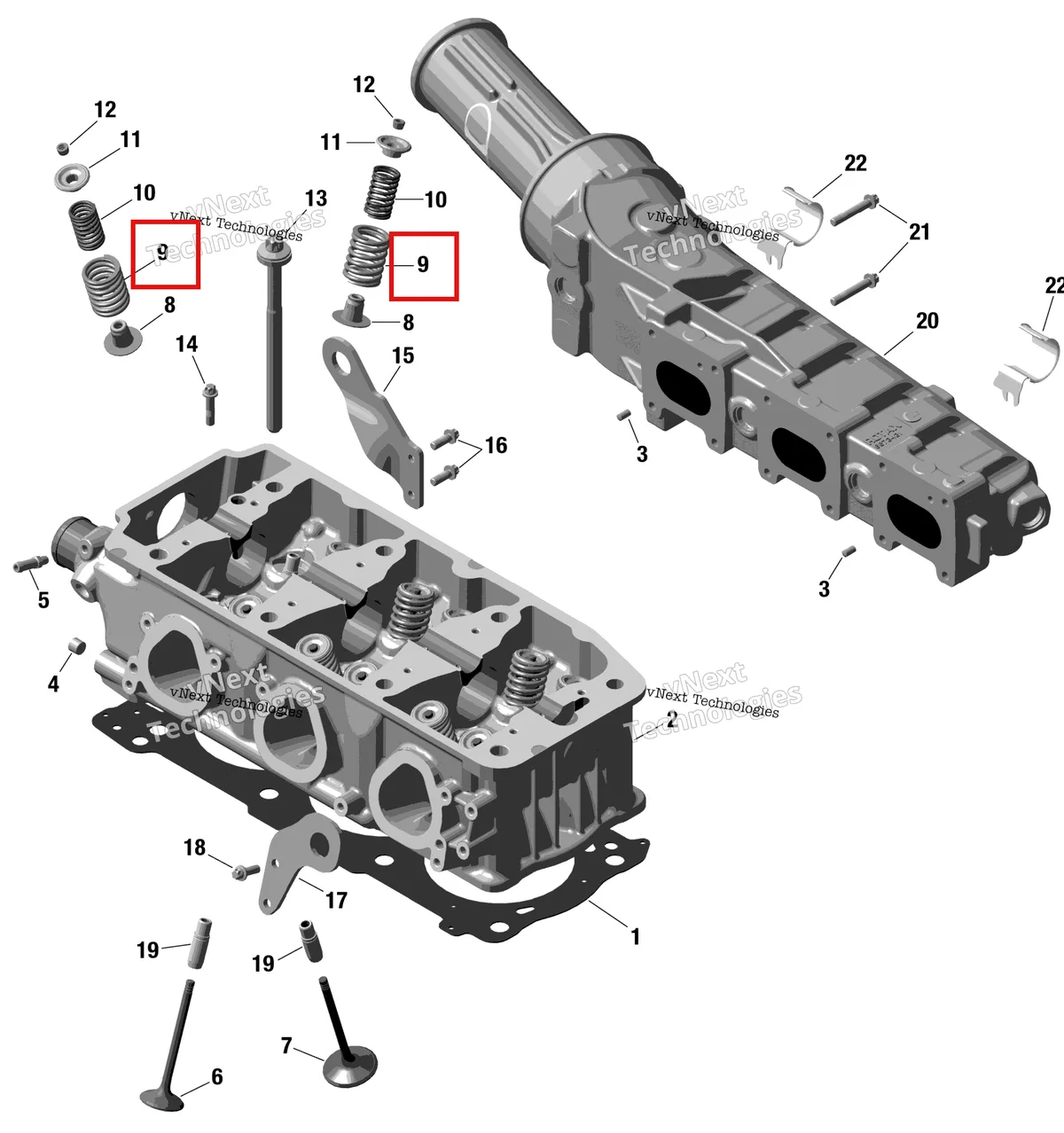 Деталь 420238180 (Пружина клапана) на схеме узла 2023 Sea-Doo GTI 130 Rotax - Cylinder Head