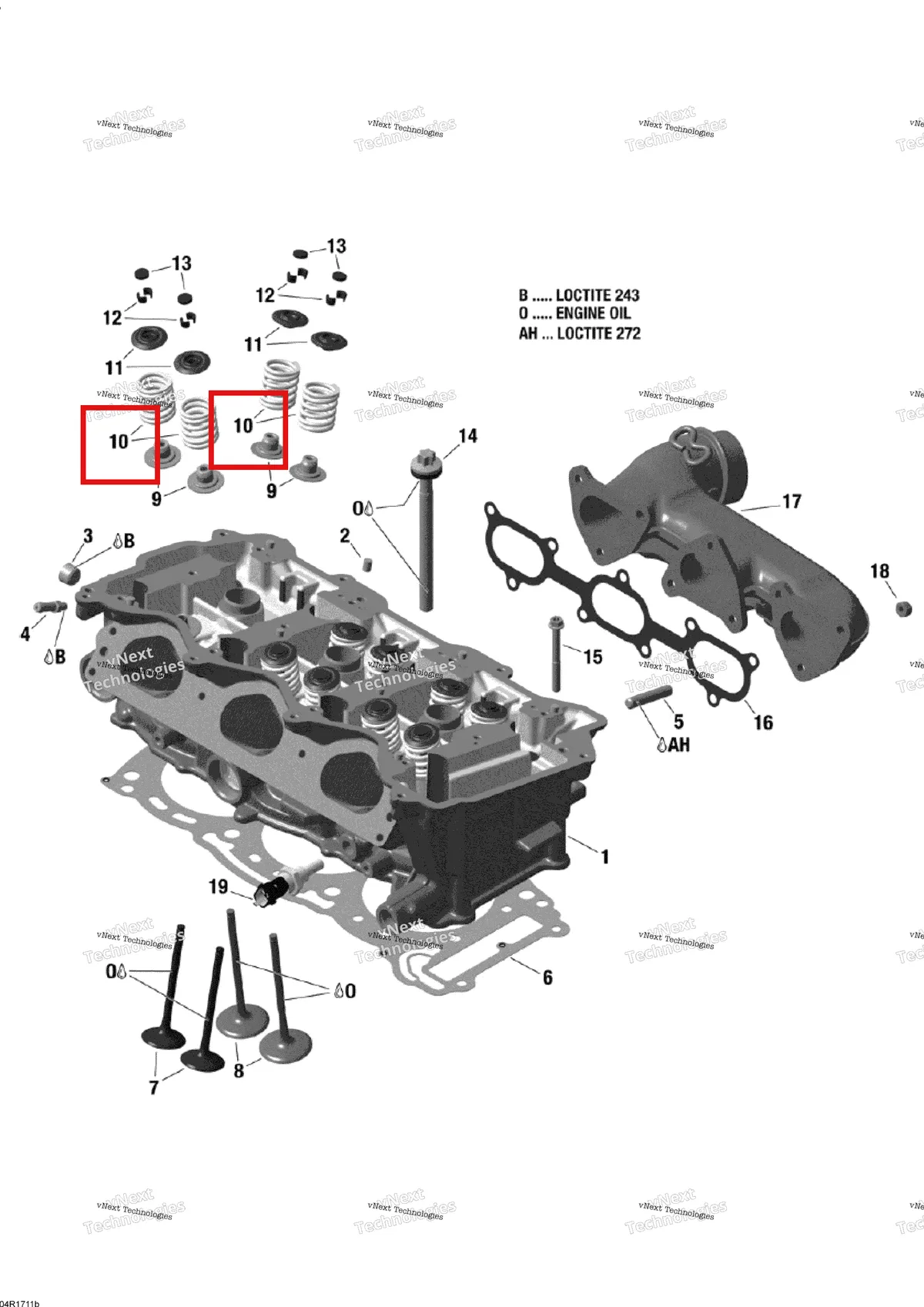 Деталь 420238461 на схеме узла 2017 Ski-Doo EXPEDITION - 4-STROKE - LE-SE Cylinder Head And Exhaust Manifold - 1200 4-Tec