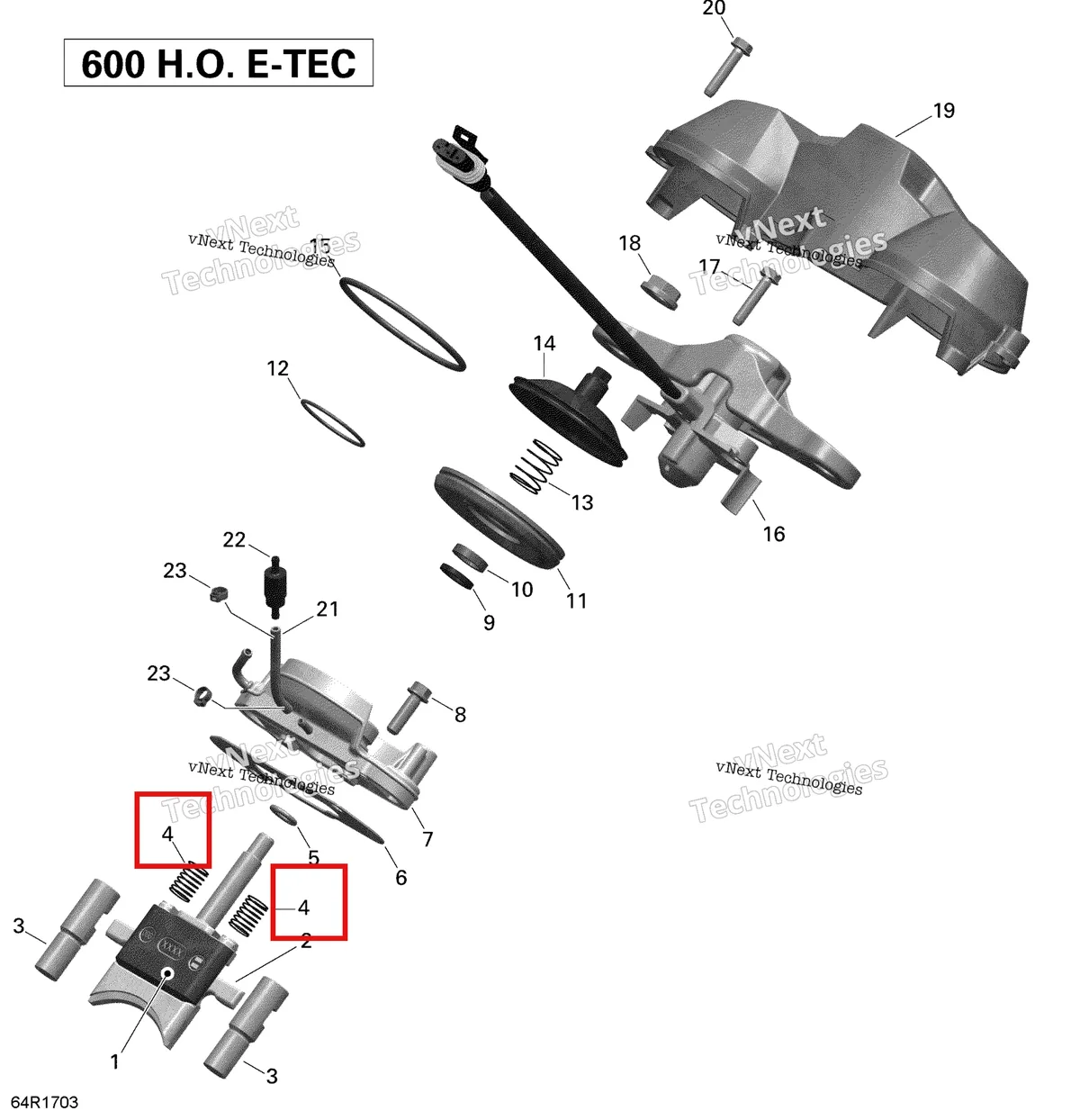 Деталь 420238556 (Пружина) на схеме узла 2020 Ski-Doo SKANDIC WT 600HO E-TEC Engine - 3D Rave - 600Ho E-Tec