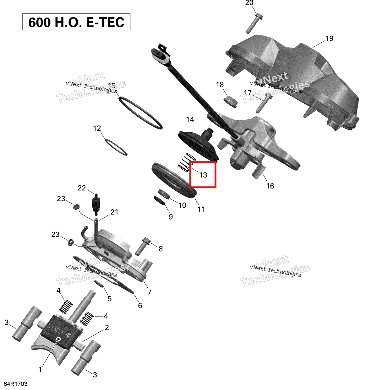 Деталь 420238557 (Пружина) на схеме узла 2020 Ski-Doo SKANDIC WT 600HO E-TEC Engine - 3D Rave - 600Ho E-Tec