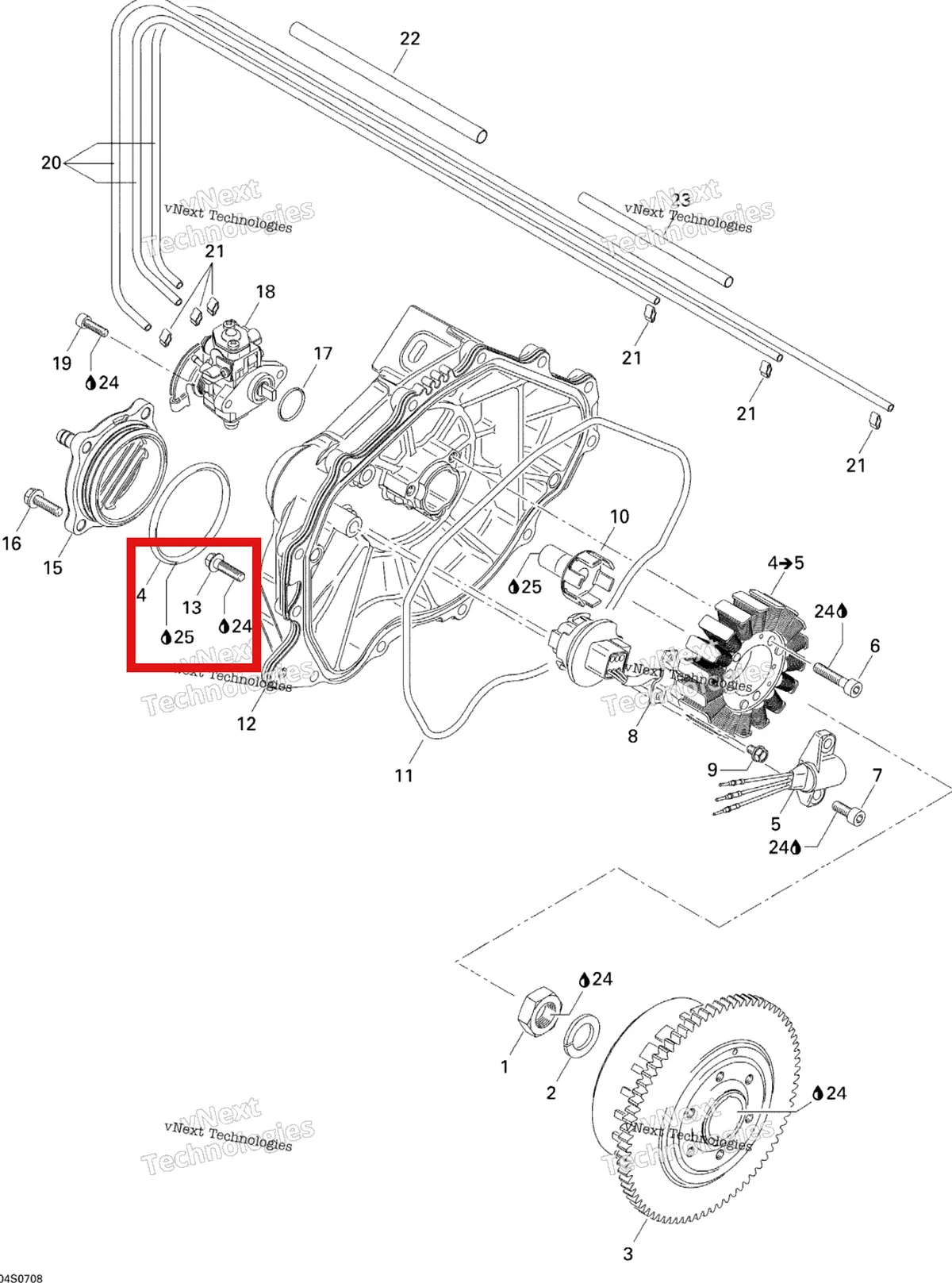 Деталь 420240033 на схеме узла 2007 Sea-Doo 3D 947 DI Magneto And Oil Pump