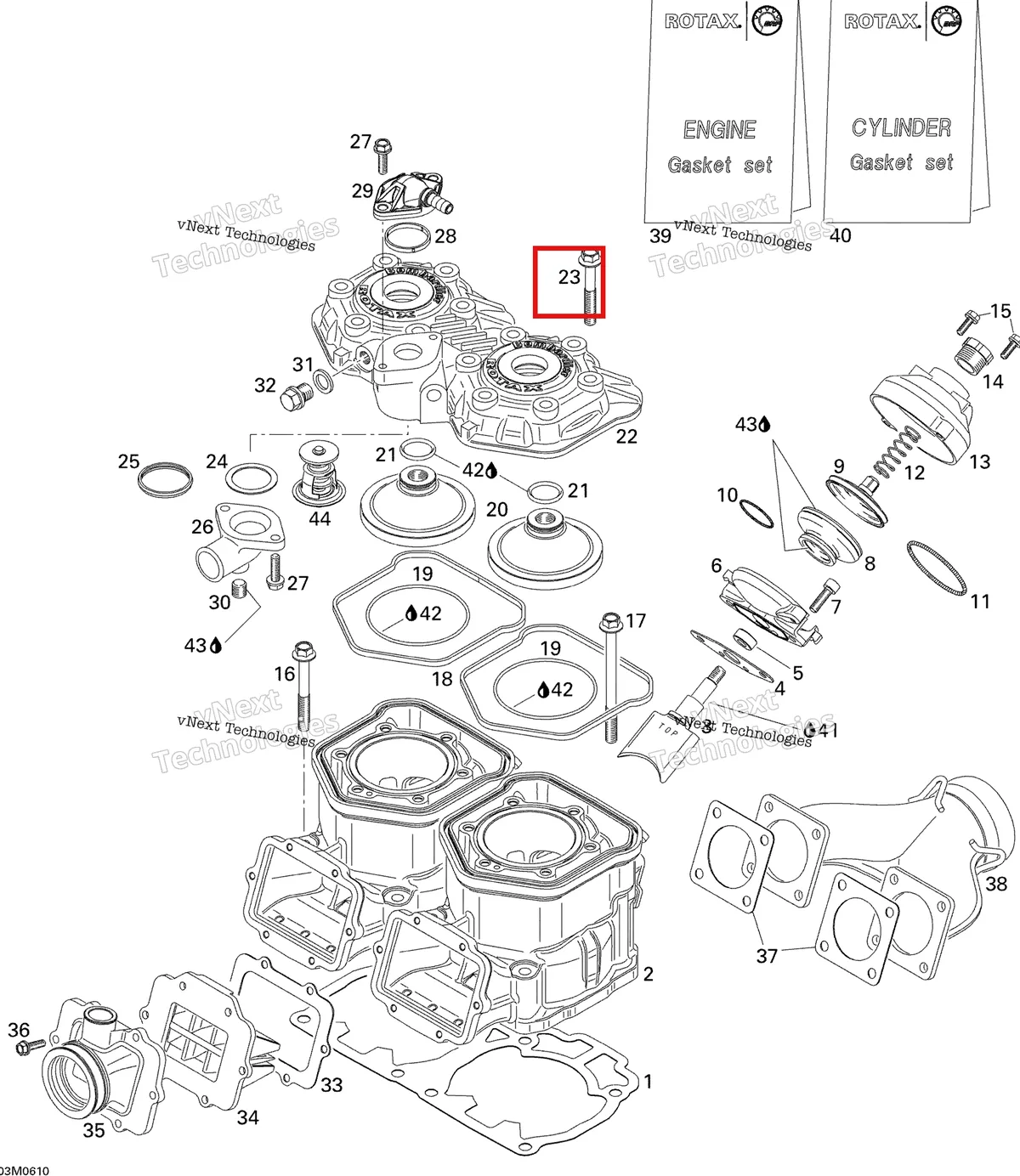 Деталь 420240326 (Деталь Screw M8x53.5) на схеме узла 2006 Ski-Doo MX Z 440 Racing Cylinder And Exhaust Manifold
