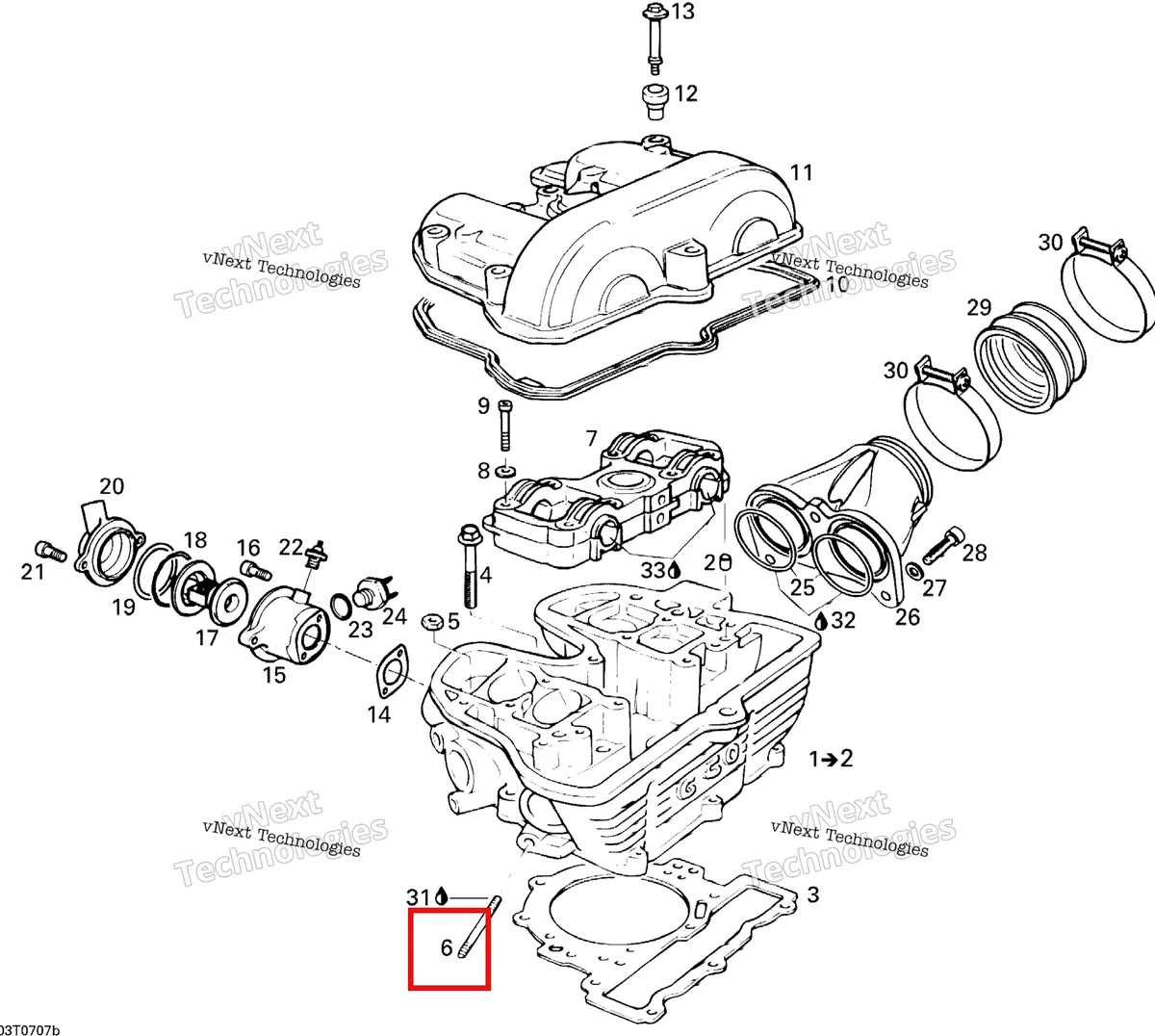 Деталь 420240362 на схеме узла 2007 Can-Am DS 650 X Cylinder Head