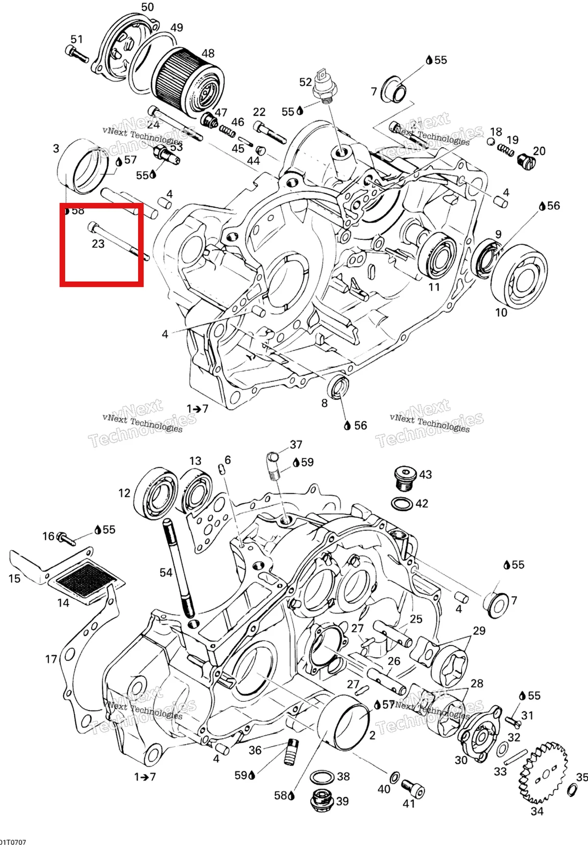 Деталь 420240531 на схеме узла 2007 Can-Am DS 650 X Crankcase