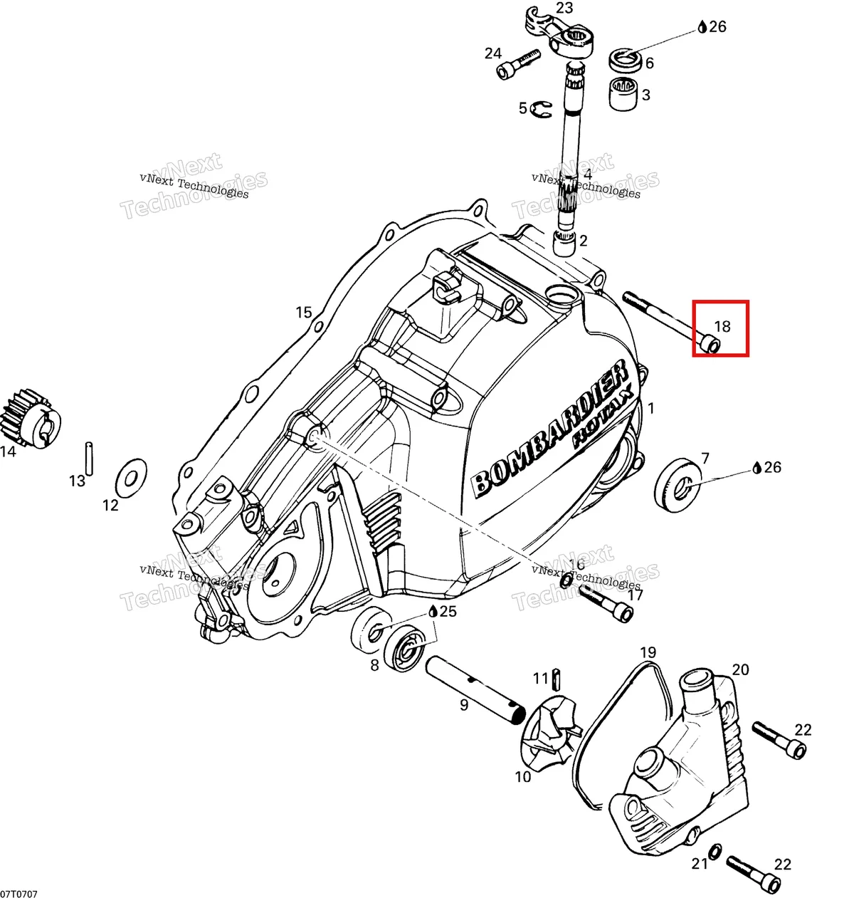 Деталь 420240532 на схеме узла 2007 Can-Am DS 650 X Clutch Housing And Water Pump