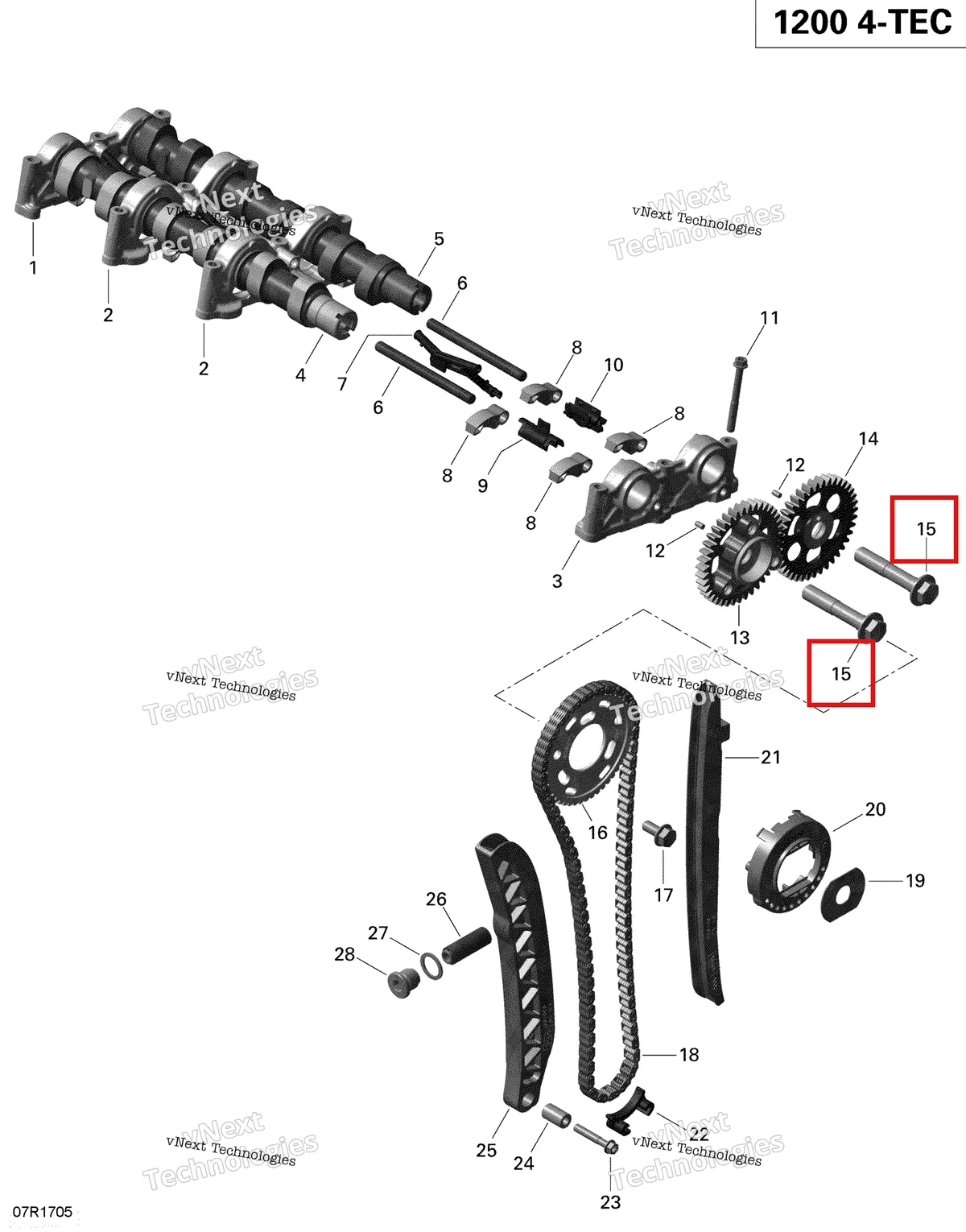 Деталь 420240780 (Деталь Hex. Collar Screw M12 X 65. Tightening Torque 40 Nm +80°) на схеме узла 2019 Ski-Doo EXPEDITION LE-SE 1200 4-TEC Camshafts And Timing Chain - 1200 Itc 4-Tec