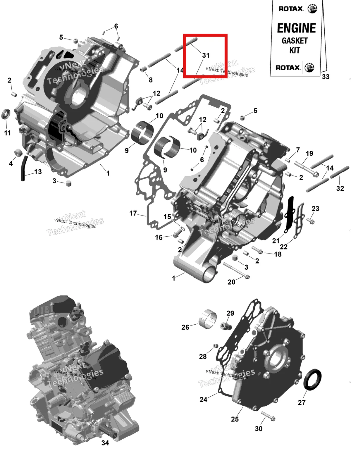 Деталь 420240816 на схеме узла 2026 Can-Am RENEGADE - 4X4 - XMR - 1000R EFI - 5UTA - Hyper Silver Rotax - Crankcase