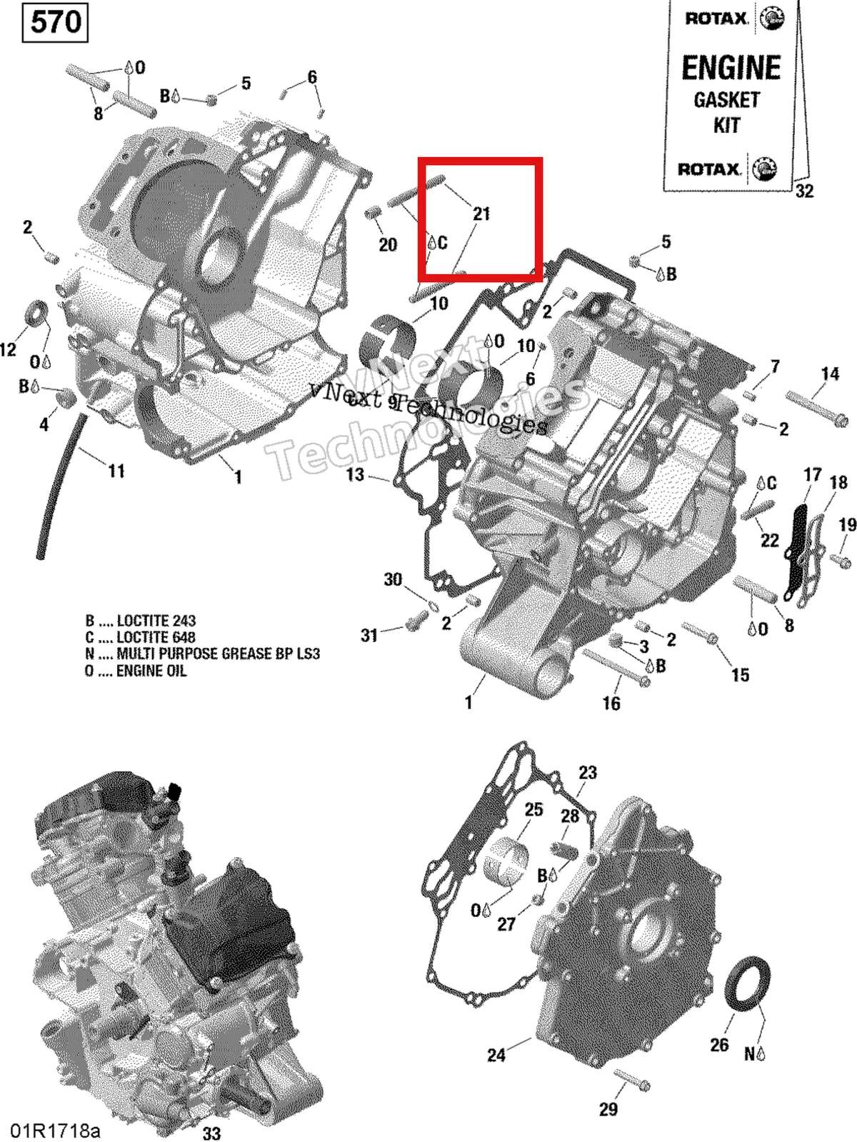 Деталь 420240817 (Шпилька M8 × 68 Can-Am Commander MAX 1000R EFI XT (2024) (420240817)) на схеме узла Rotax - Crankcase - 570 Efi