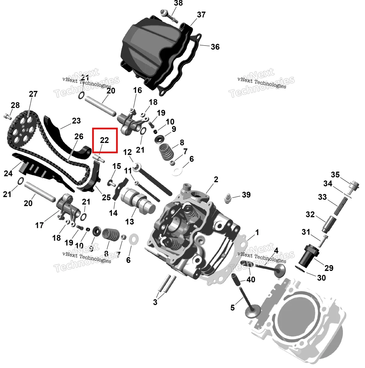 Деталь 420240945 (Подшипник винт M6 Can-Am Commander 1000R EFI XT (2026) (420240945)) на схеме узла 2026 Can-Am RENEGADE - 4X4 - XMR - 1000R EFI - 5UTA - Hyper Silver Rotax - Front Cylinder Head