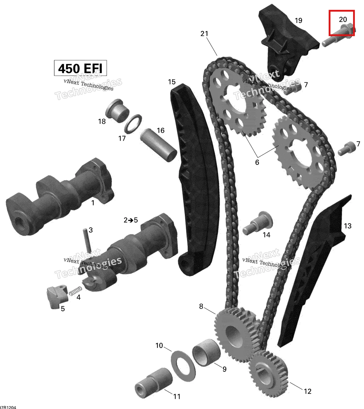 Деталь 420240960 на схеме узла 2015 Can-Am DS 450EFI STD Camshafts And Timing Chain