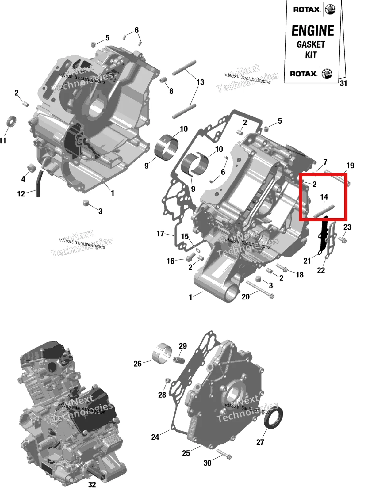 Деталь 420241019 на схеме узла 2024 Can-Am Outlander MAX 850 EFI 4X4 - 2LRG - XT Package - Fiery Red Metallic Rotax - Crankcase