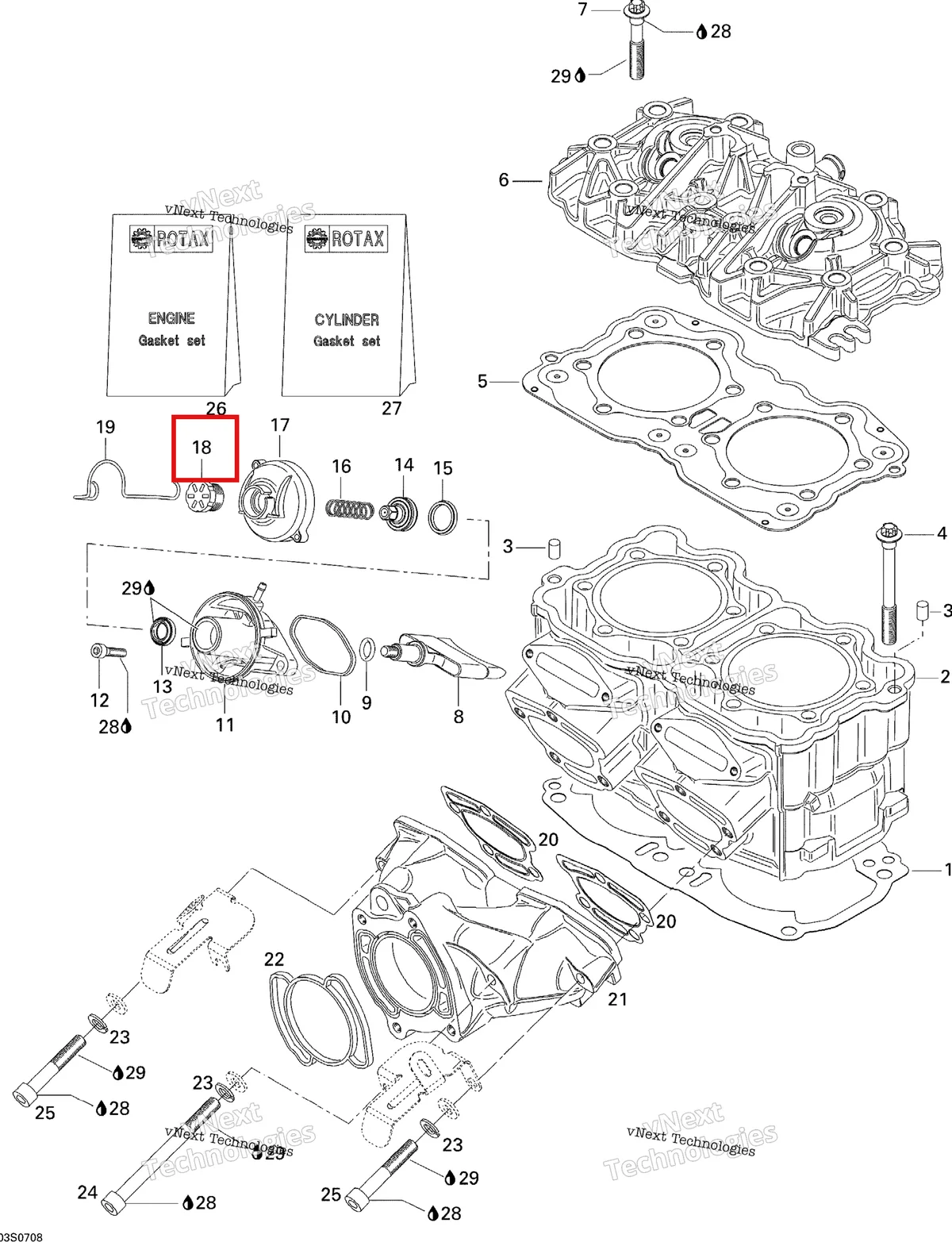Деталь 420241222 на схеме узла 2007 Sea-Doo 3D 947 DI Cylinder And Exhaust Manifold