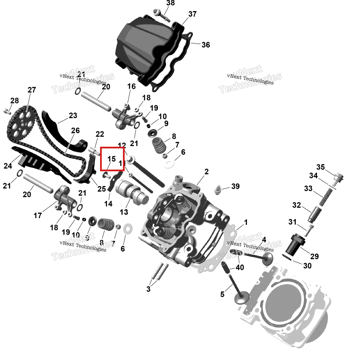 Деталь 420241529 на схеме узла 2026 Can-Am RENEGADE - 4X4 - XMR - 1000R EFI - 5UTA - Hyper Silver Rotax - Front Cylinder Head
