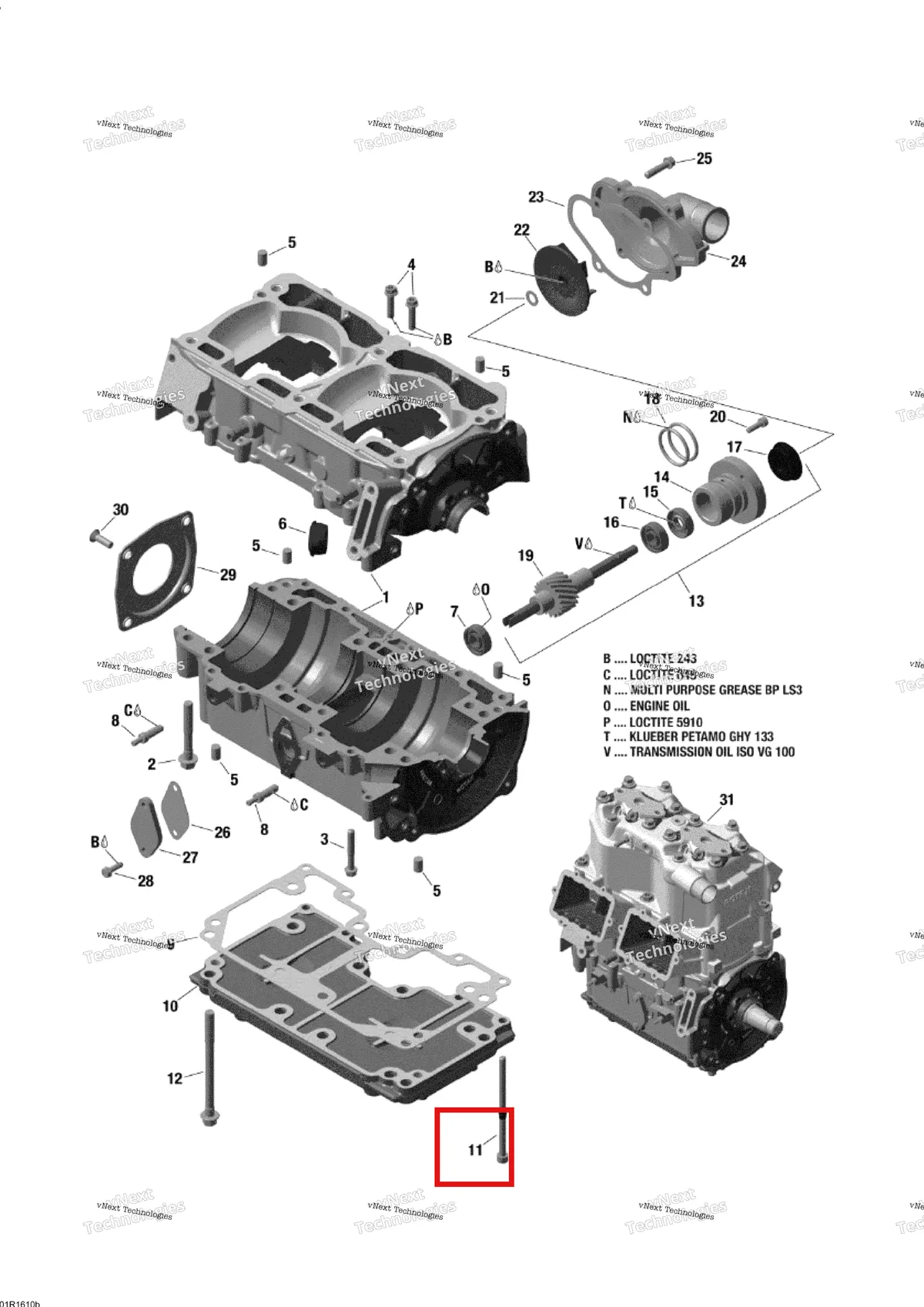 Деталь 420241606 (Деталь Socket Head Screw M6 X 100. Tightening Torque 10-12 Nm) на схеме узла 2016 Ski-Doo EXPEDITION - LE-SE-Xtreme 2-STROKE Crankcase And Water Pump - 800 E-Tec