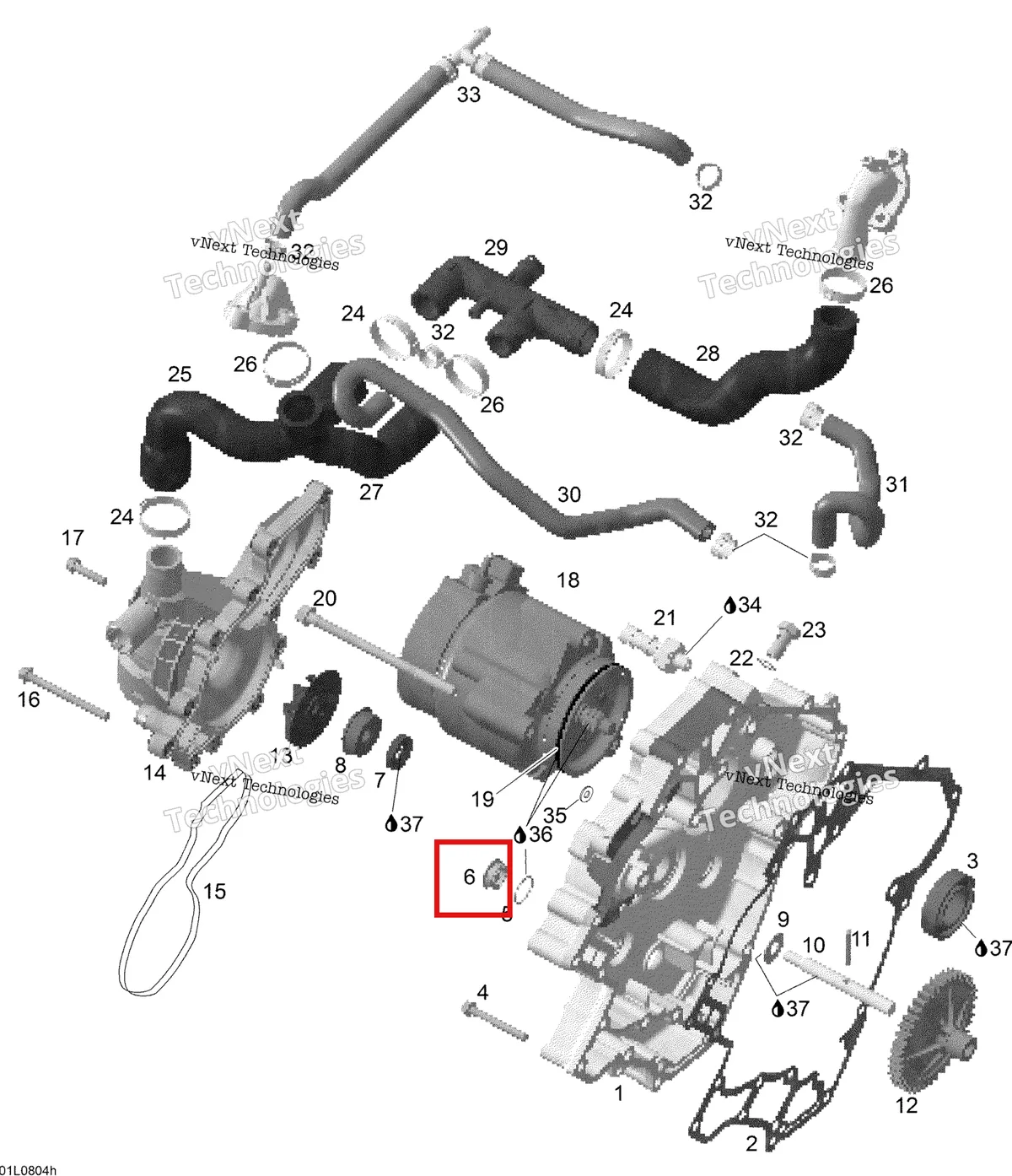 Деталь 420241801 (Пробка) на схеме узла 2008 Ski-Doo Expedition V-1300 Waterpump And Alternator