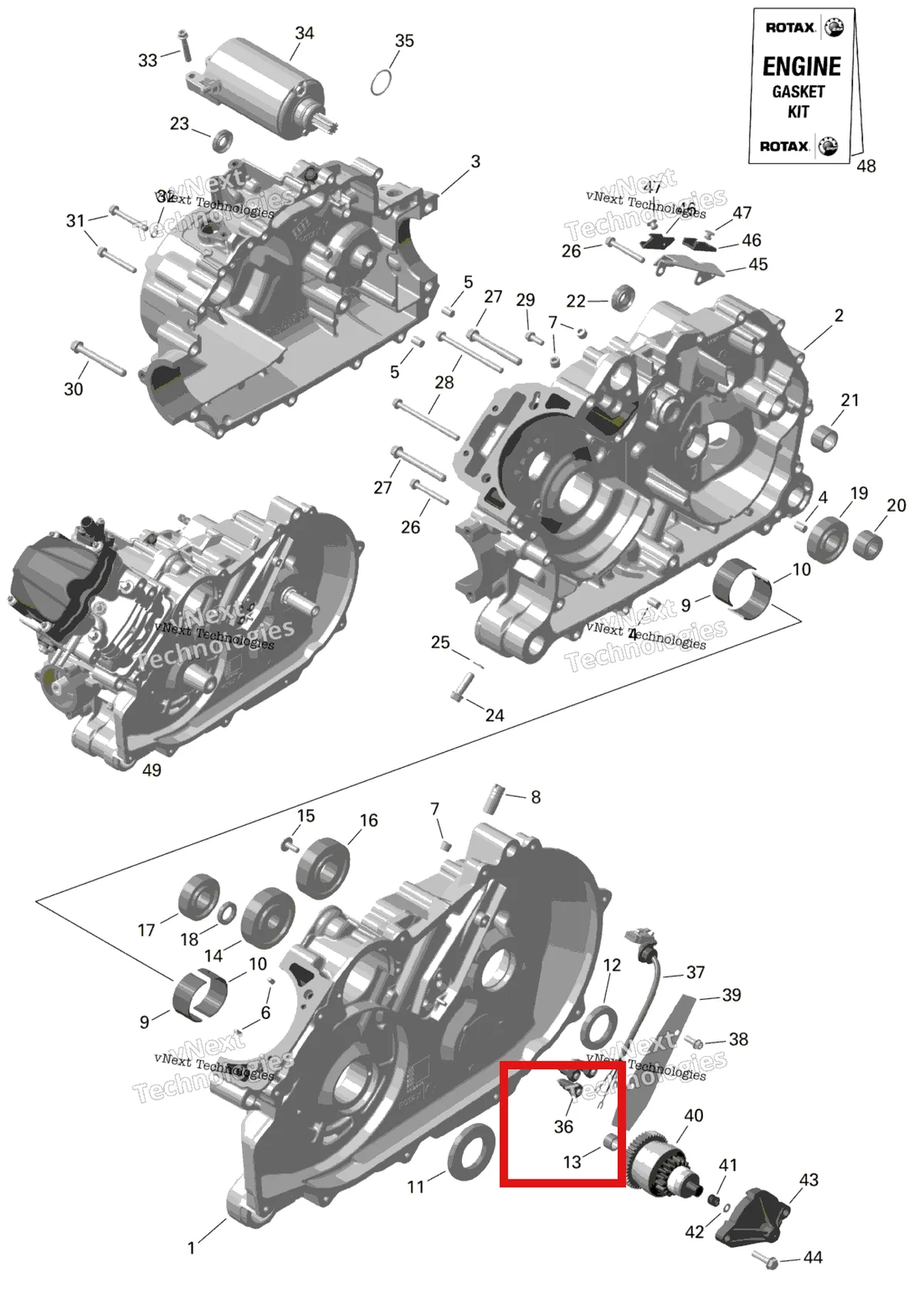 Деталь 420241856 на схеме узла 2024 Can-Am Outlander MAX 450 EFI 6X6 - 4ZRA - DPS Package - Tundra Green Rotax - Crankcase