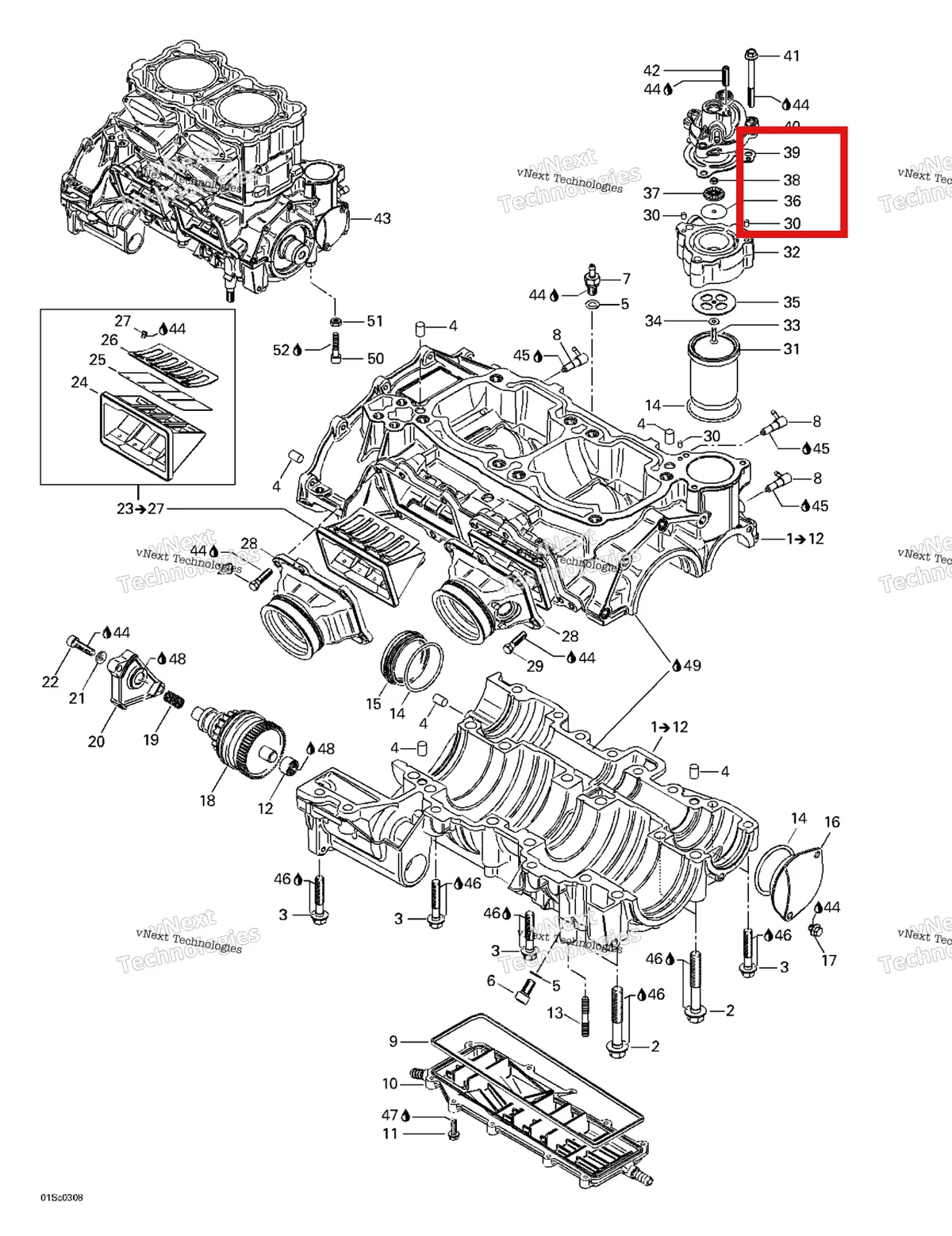 Деталь 420242533 на схеме узла 2003 Sea-Doo RX DI, 6122/6123 Crankcase, Reed Valve