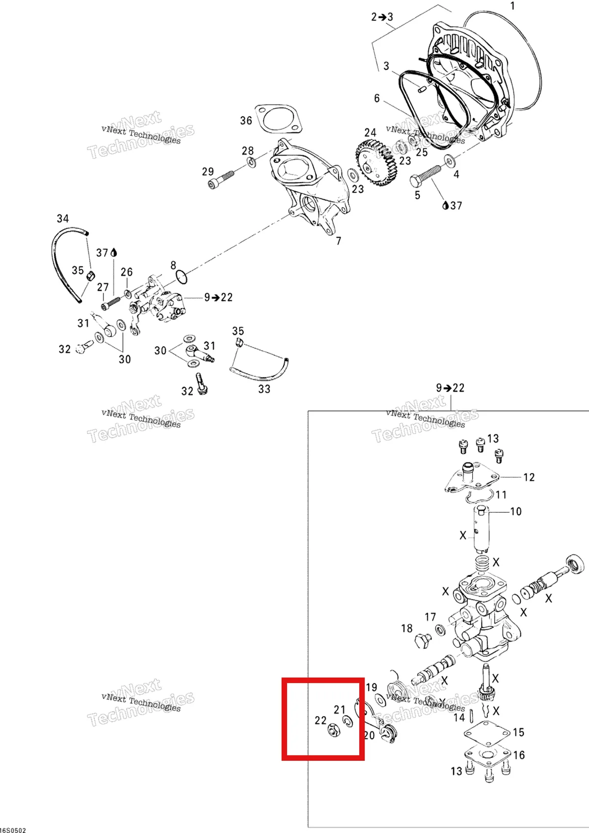 Деталь 420242623 на схеме узла 2005 Sea-Doo GTI Oil Injection Pump And Rotary Valve