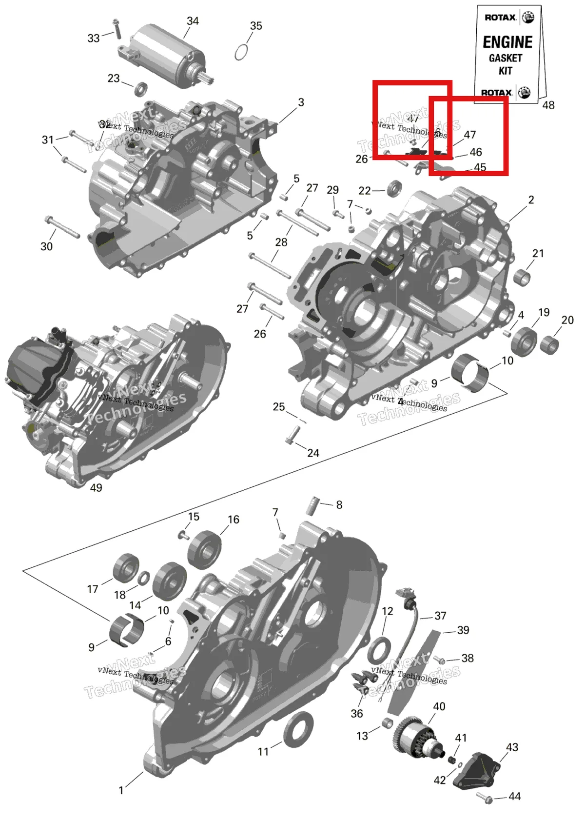Деталь 420243010 на схеме узла 2024 Can-Am Outlander MAX 450 EFI 6X6 - 4ZRA - DPS Package - Tundra Green Rotax - Crankcase