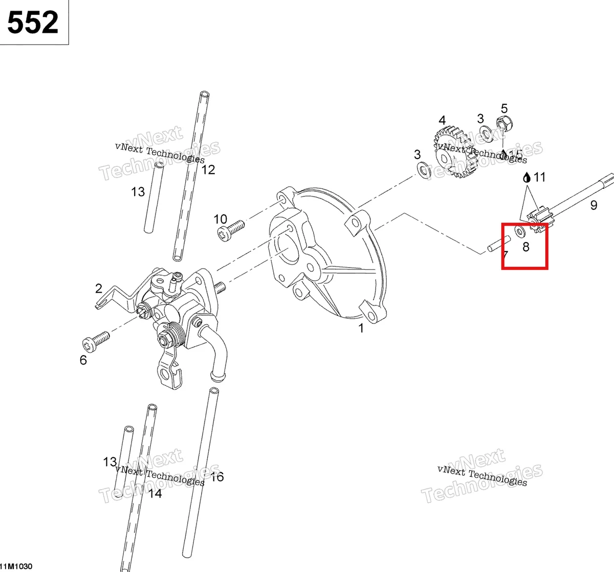 Деталь 420244073 (Шайба) на схеме узла 2011 Ski-Doo Skandic WT 550F YetiII Oil Pump