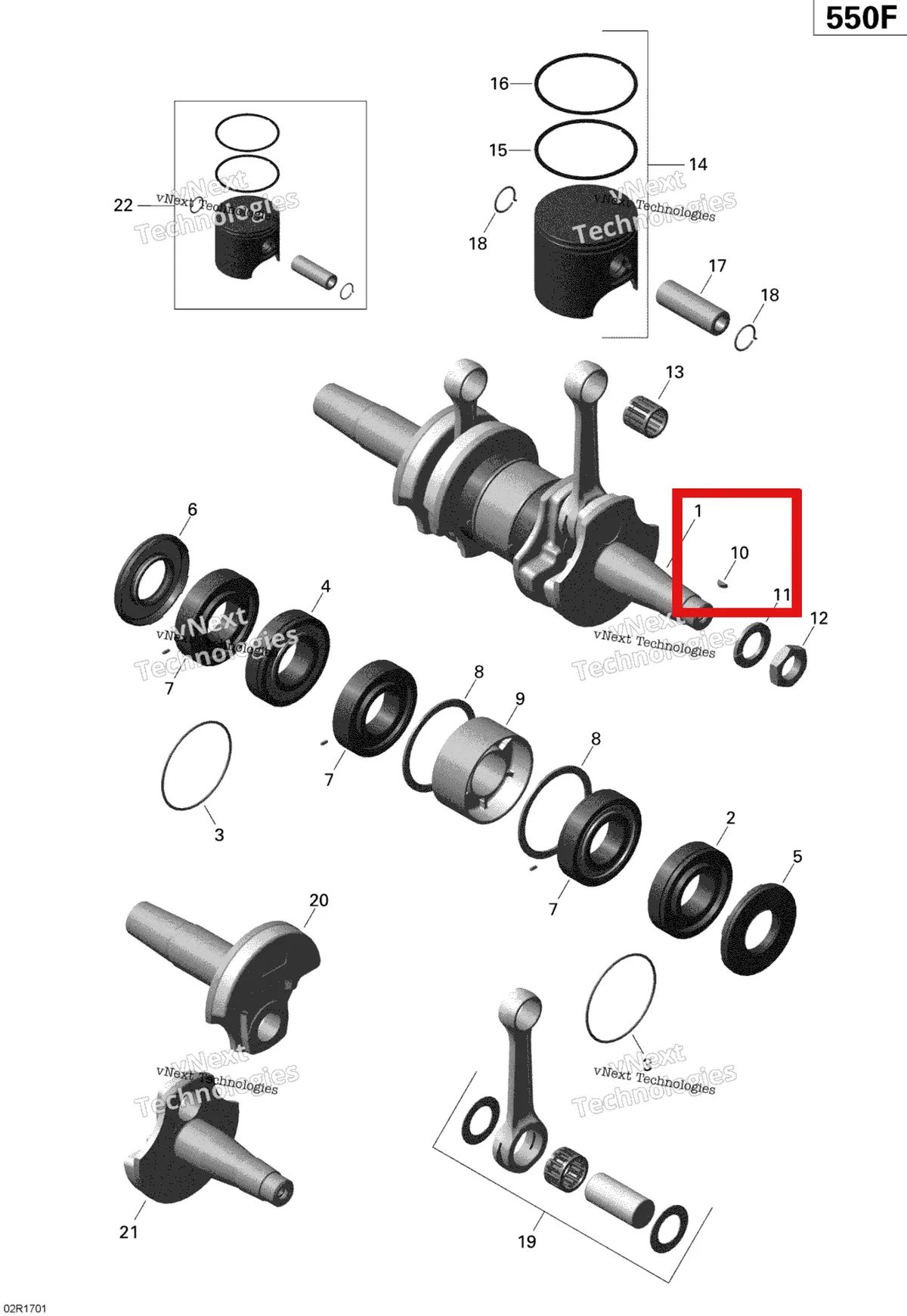 Деталь 420246055 (Шпонка) на схеме узла 2020 Ski-Doo TUNDRA 550F Engine - Crankshaft And Pistons - 550F