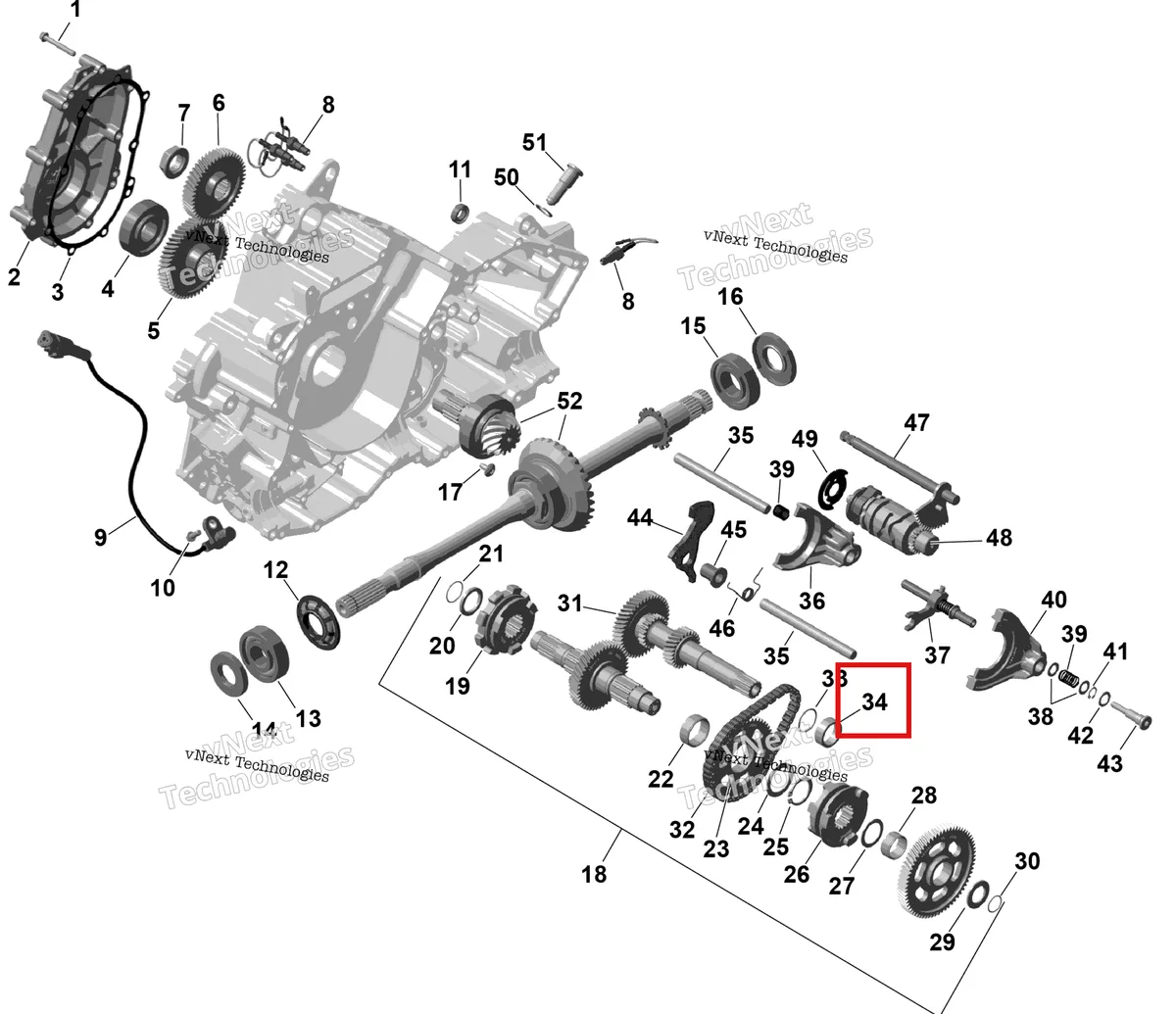 Деталь 420247591 (Distance кольцо Can-Am Outlander 4x4 XT 1000R (2025) (420247591)) на схеме узла 2026 Can-Am OUTLANDER - 2X4 - STD - 500 - 1KTB - Legion Red Rotax - Gearbox