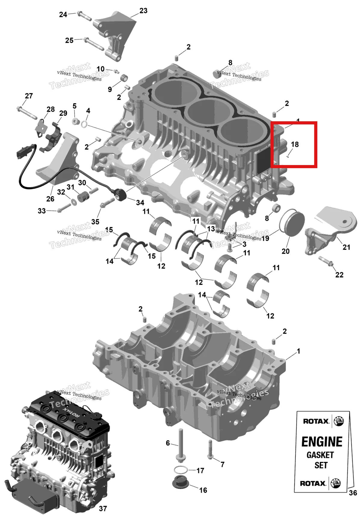 Деталь 420249073 (Желобчатый Стержень) на схеме узла 2026 Sea-Doo GTX - 300 - STD - 15TA - Blue Abyss - Audio Rotax - Crankcase