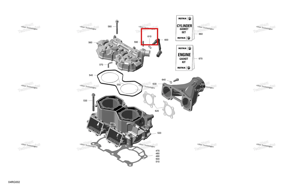 Деталь 420250016 на схеме узла 2027 Ski-Doo SUMMIT - NEO - 600 EFI - TWVA - Deep Black - 14X146X1.6CF Track Rotax - Cylinder