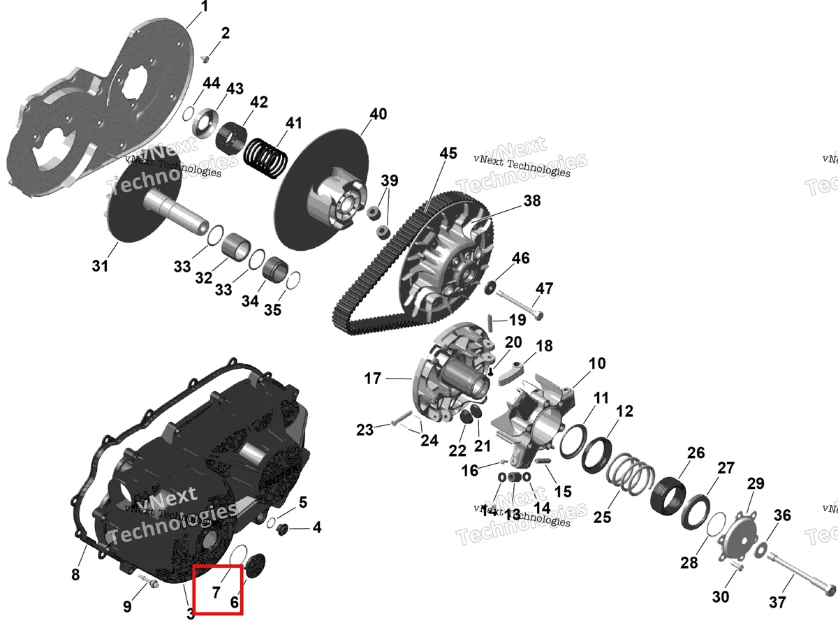 Деталь 420250061 (Уплотнительное кольцо Can-Am Outlander 4x4 DPS 700 (2025) (420250061)) на схеме узла 2026 Can-Am OUTLANDER - 2X4 - STD - 500 - 1KTB - Legion Red Rotax - Cvt