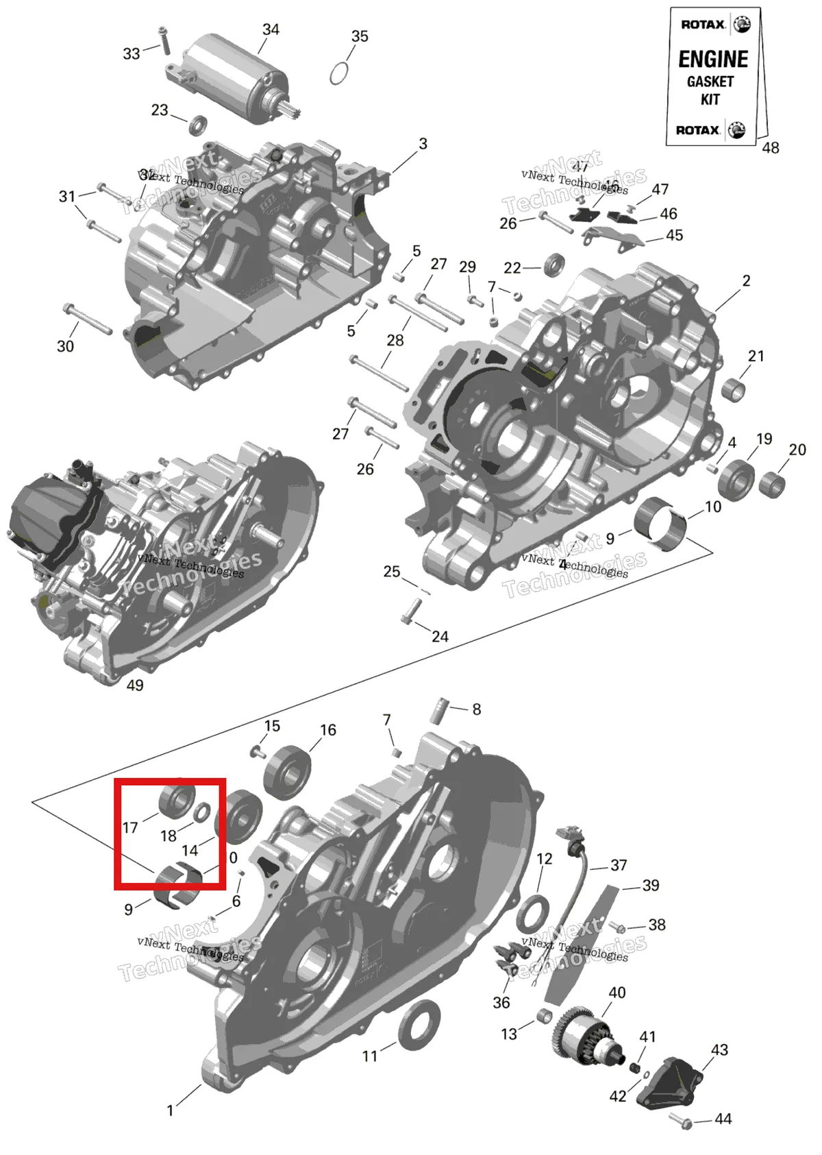 Деталь 420250130 на схеме узла 2024 Can-Am Outlander MAX 450 EFI 6X6 - 4ZRA - DPS Package - Tundra Green Rotax - Crankcase