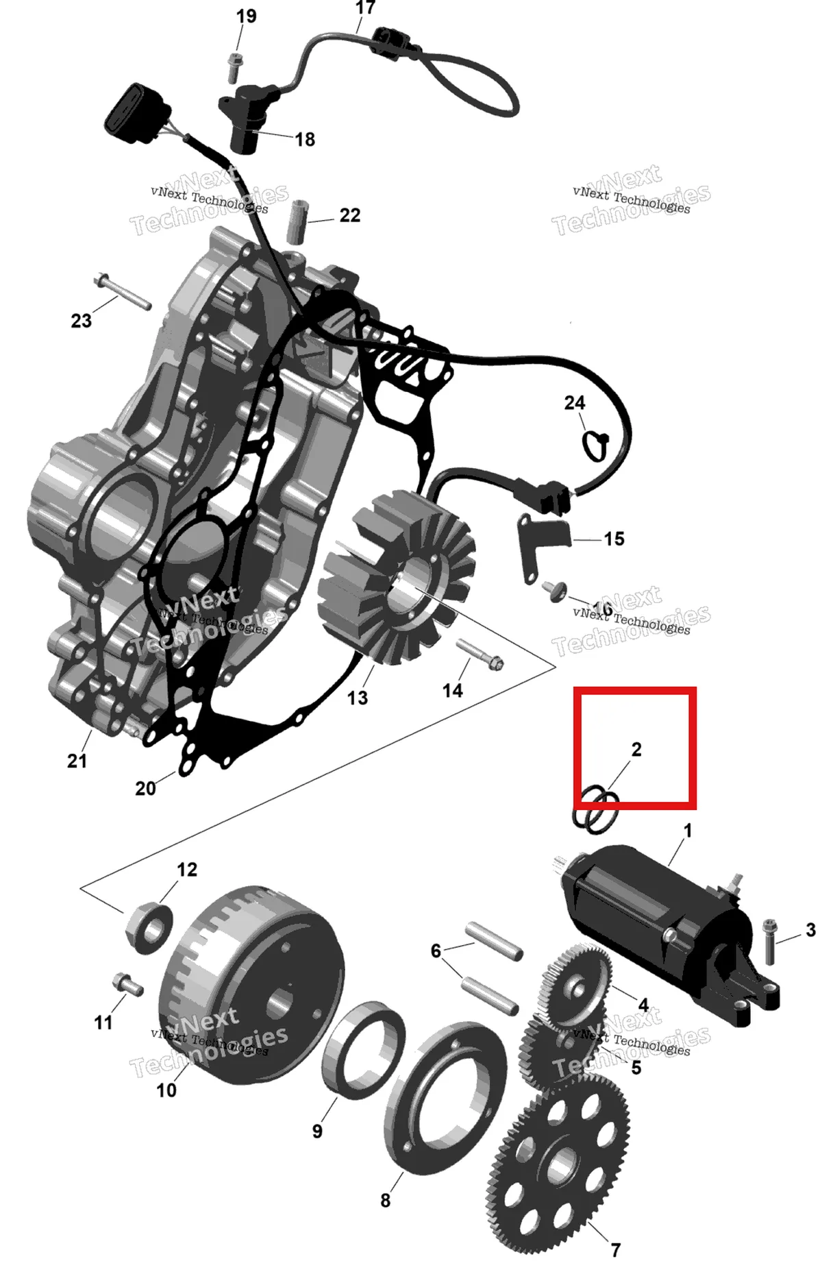 Деталь 420250140 (Уплотнительное кольцо) на схеме узла 2026 Can-Am OUTLANDER - 4X4 - STD - 700 - 1CTB - CALI - Granite Grey Rotax - Magneto And Electric Starter
