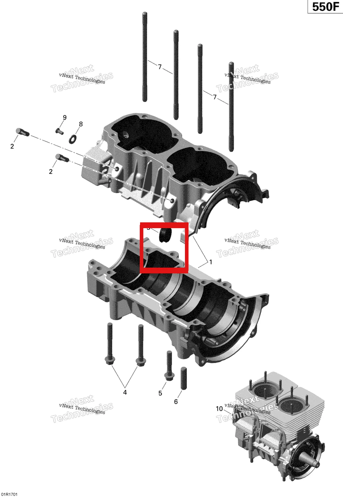 Деталь 420250311 (Шайба) на схеме узла 2020 Ski-Doo EXPEDITION SPORT 550F Engine - Crankcase - 550F