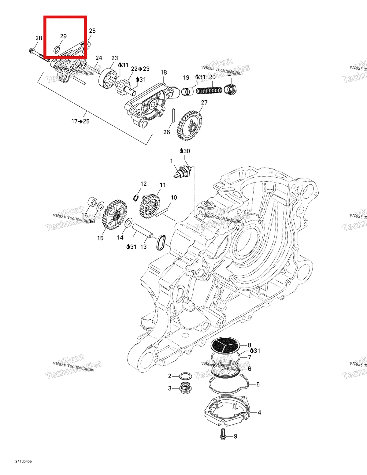 Деталь 420250405 на схеме узла 2004 Can-Am Quest STD Engine Lubrication