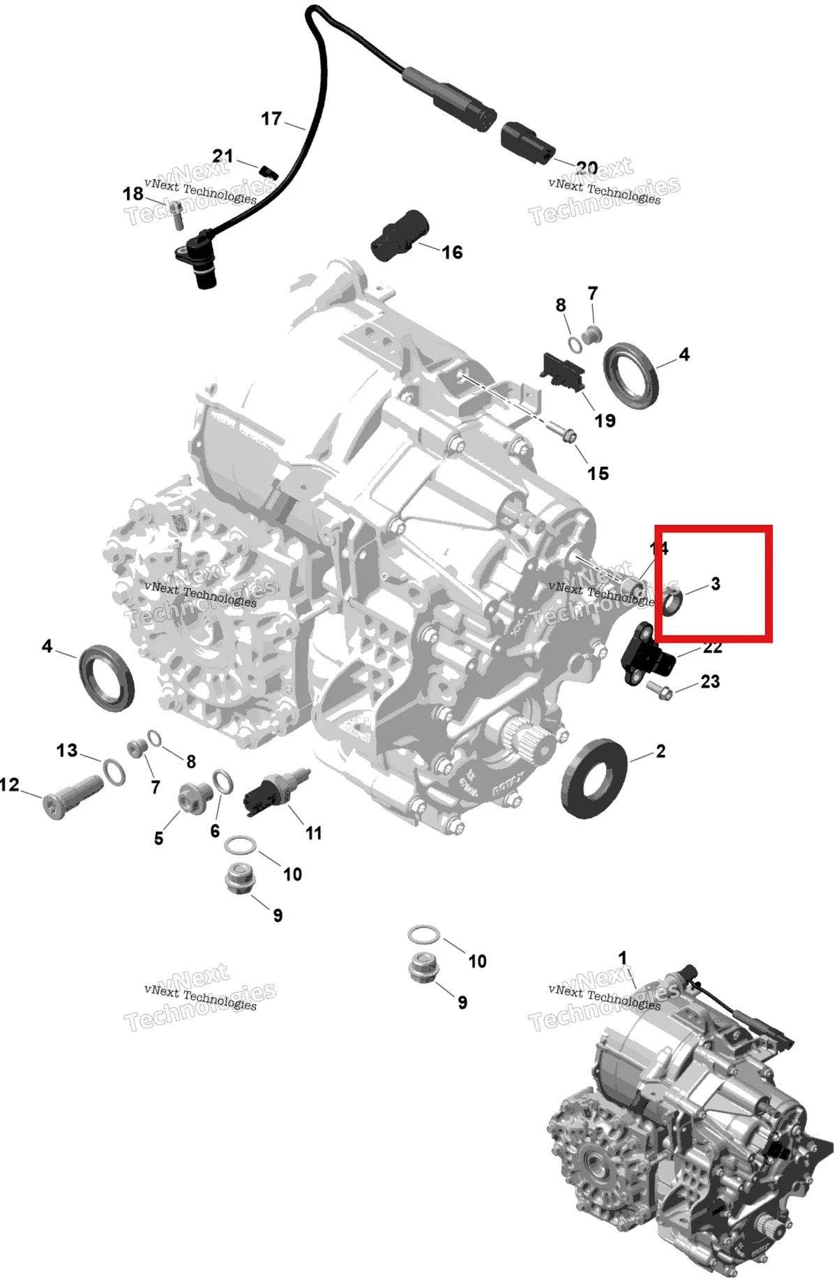 Деталь 420250457 на схеме узла 2026 Can-Am OUTLANDER - 4X4 - EV - 2WTB - Bright White Rotax - Gearbox