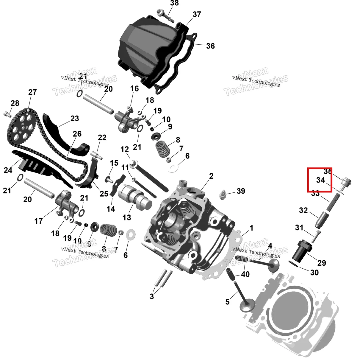Деталь 420250892 на схеме узла 2026 Can-Am RENEGADE - 4X4 - XMR - 1000R EFI - 5UTA - Hyper Silver Rotax - Front Cylinder Head