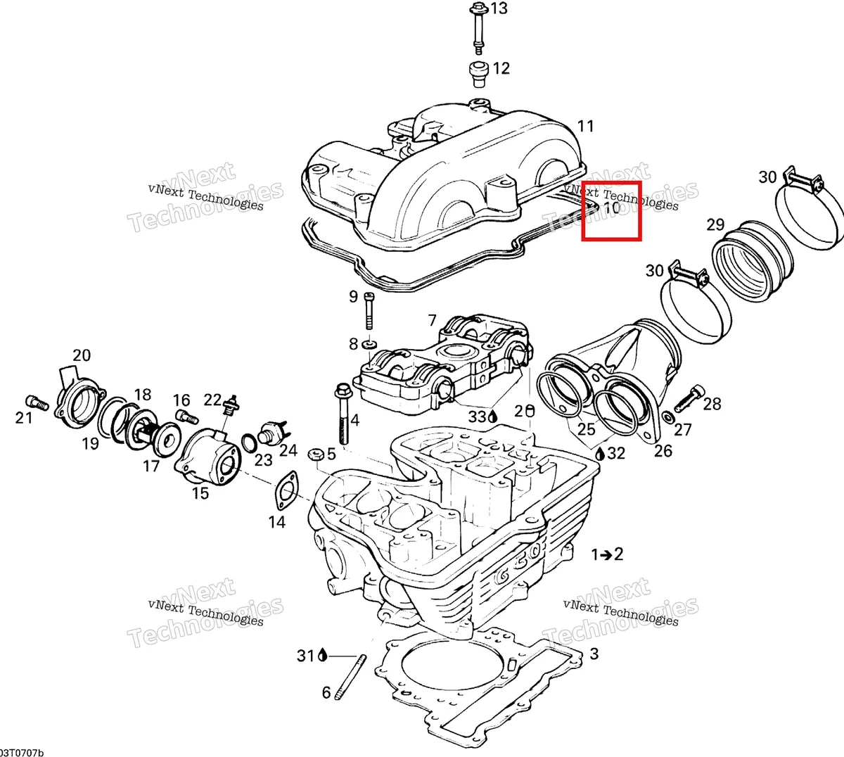 Деталь 420250900 на схеме узла 2007 Can-Am DS 650 X Cylinder Head