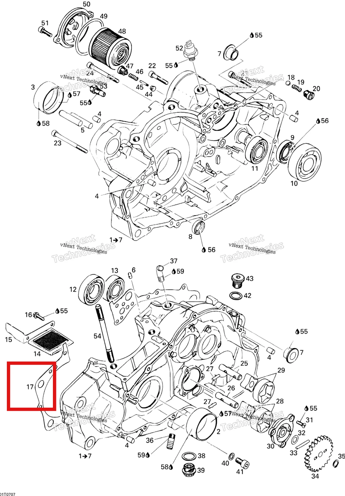 Деталь 420250910 на схеме узла 2007 Can-Am DS 650 X Crankcase