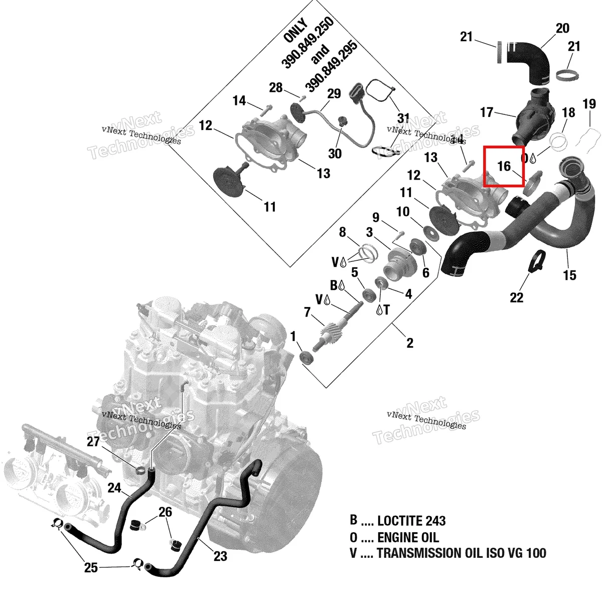 Деталь 420251221 на схеме узла 2019 Ski-Doo FREERIDE 146 850 E-TEC Engine Cooling