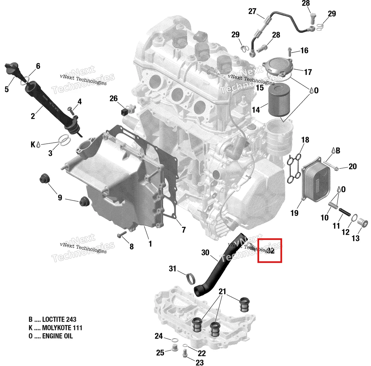 Деталь 420251224 на схеме узла 2019 Ski-Doo GRAND TOURING 900 ACE TURBO Engine Lubrication