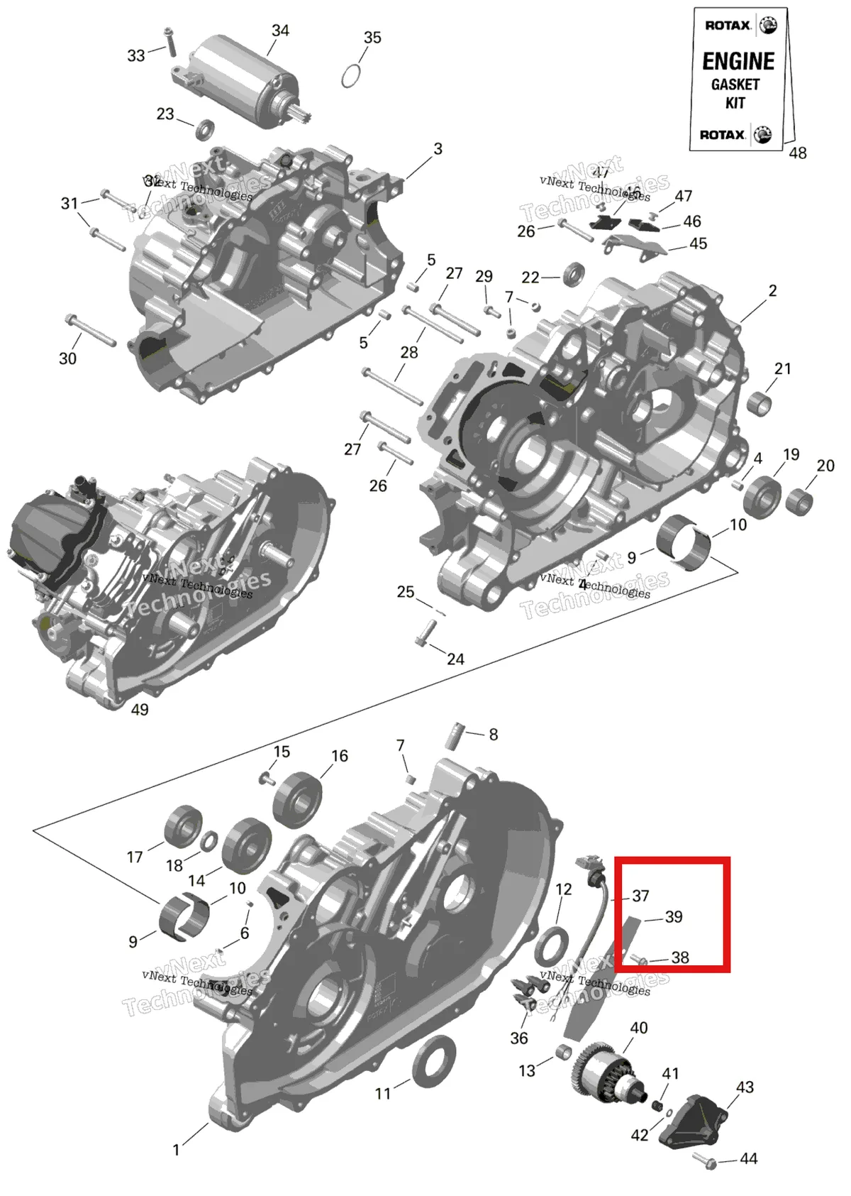 Деталь 420251290 на схеме узла 2024 Can-Am Outlander MAX 450 EFI 6X6 - 4ZRA - DPS Package - Tundra Green Rotax - Crankcase