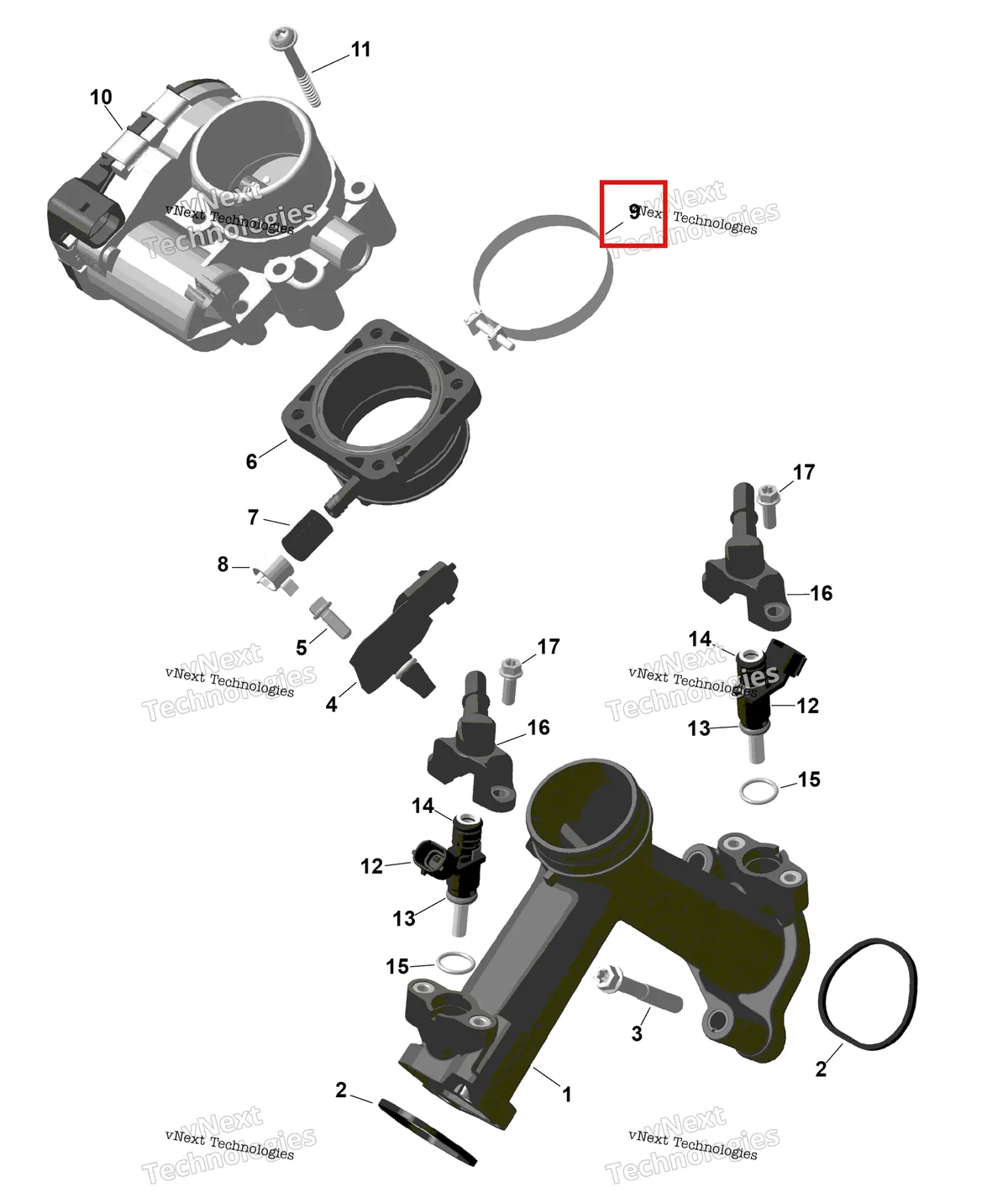 Деталь 420251480 (Зажим) на схеме узла 2026 Can-Am RENEGADE - 4X4 - XMR - 650 EFI - 5TTA - Catalyst Gray Rotax - Air Intake Manifold And Throttle Body