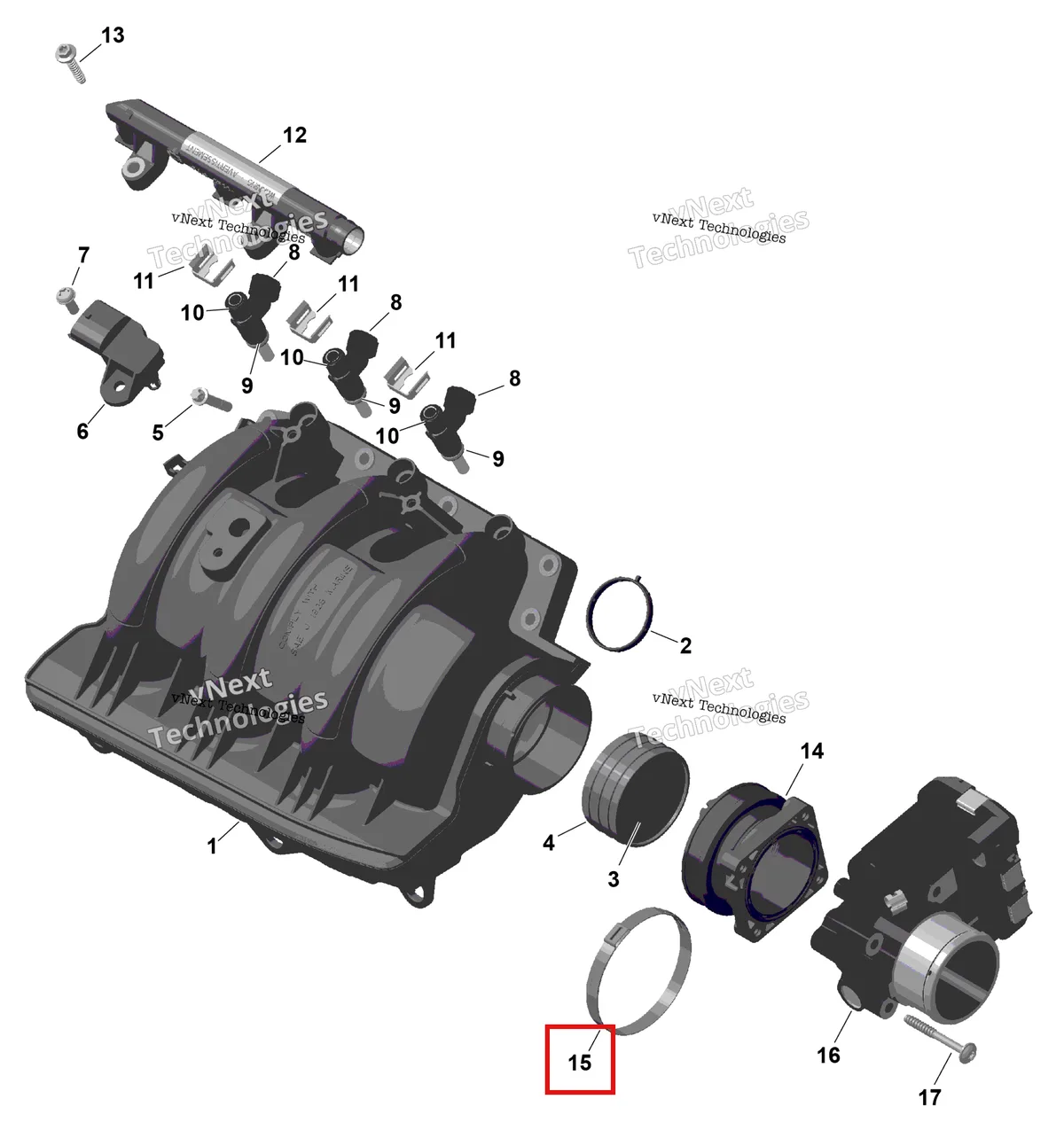 Деталь 420251483 на схеме узла 2026 Sea-Doo SPARK - 900 ACE - BASE - 61TA - Sunrise Orange - 2UP Rotax - Air Intake Manifold And Throttle Body