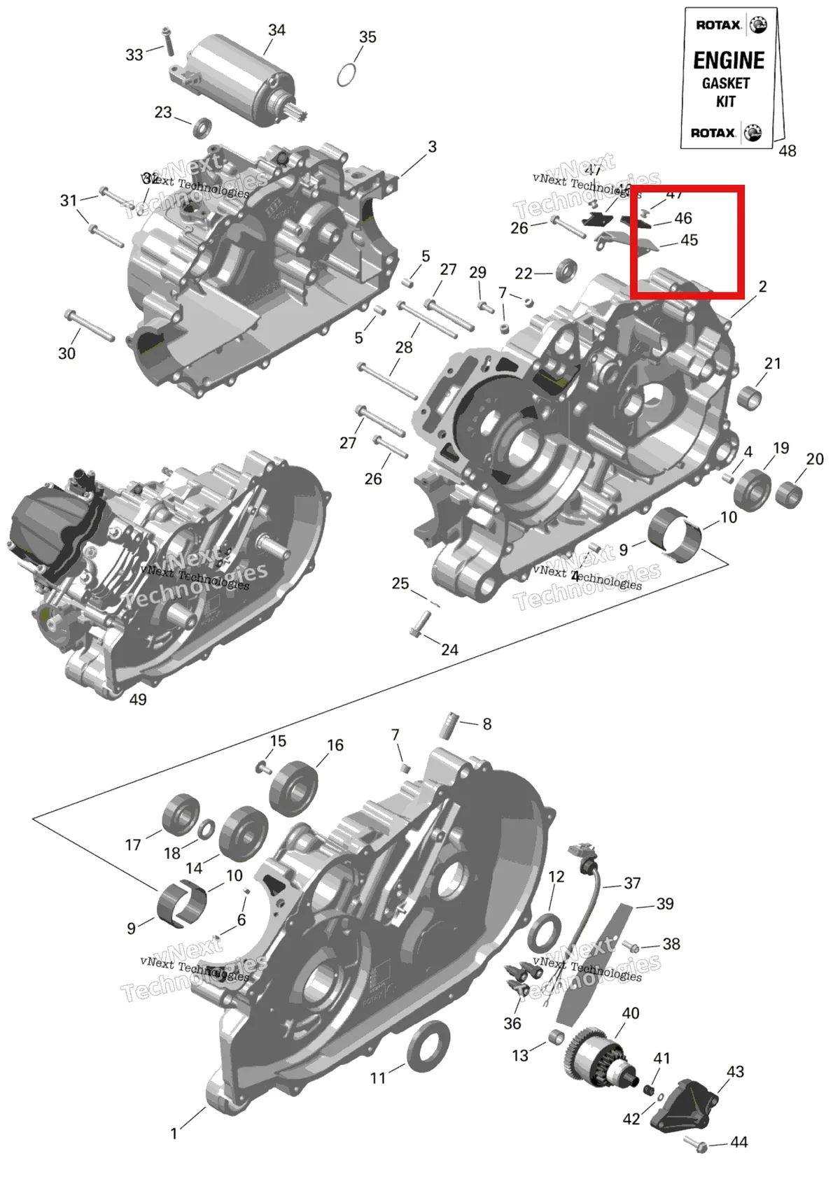 Деталь 420251491 на схеме узла 2024 Can-Am Outlander MAX 450 EFI 6X6 - 4ZRA - DPS Package - Tundra Green Rotax - Crankcase