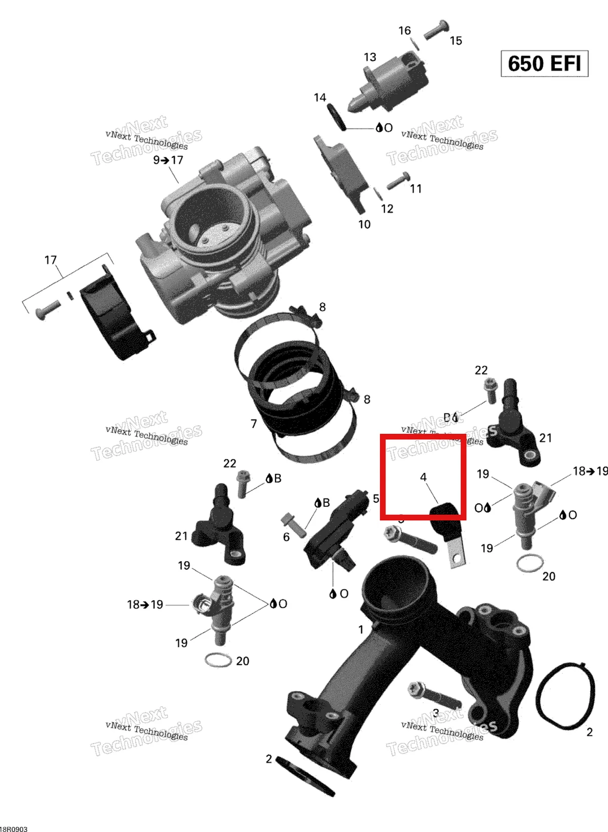 Деталь 420251815 на схеме узла 2009 Can-Am Outlander Max 650 EFI XT Air Intake Manifold And Throttle Body