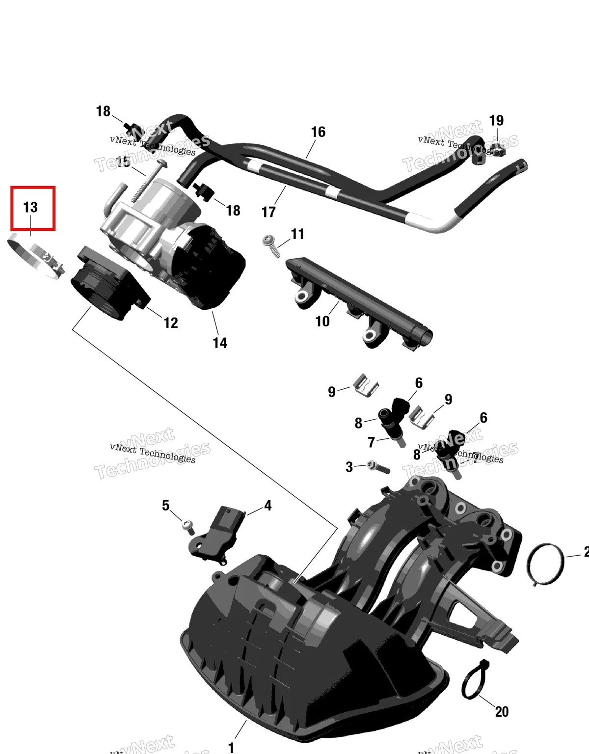 Деталь 420251830 (Зажим) на схеме узла Rotax - Air Intake Manifold And Throttle Body
